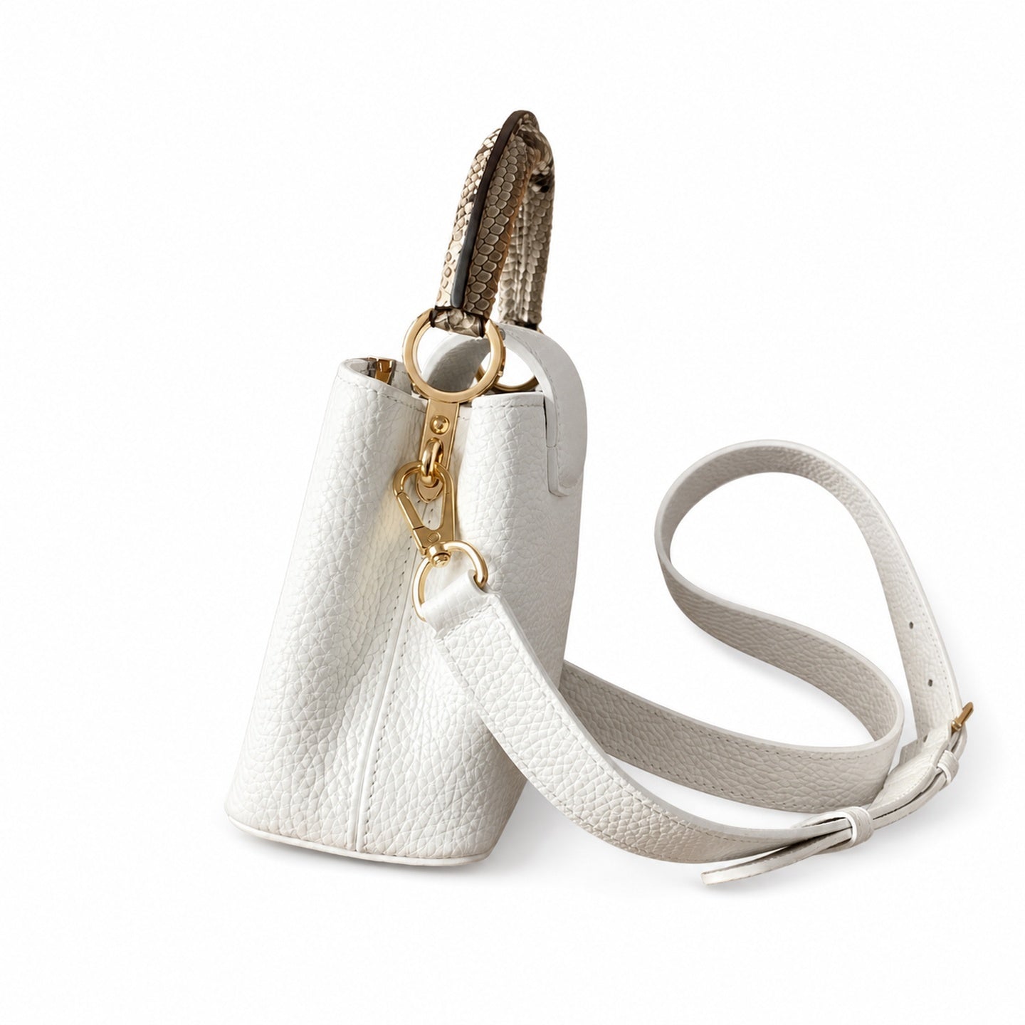 Louis Vuitton Capucines Mini Snakeskin Leather White Gold Handbag