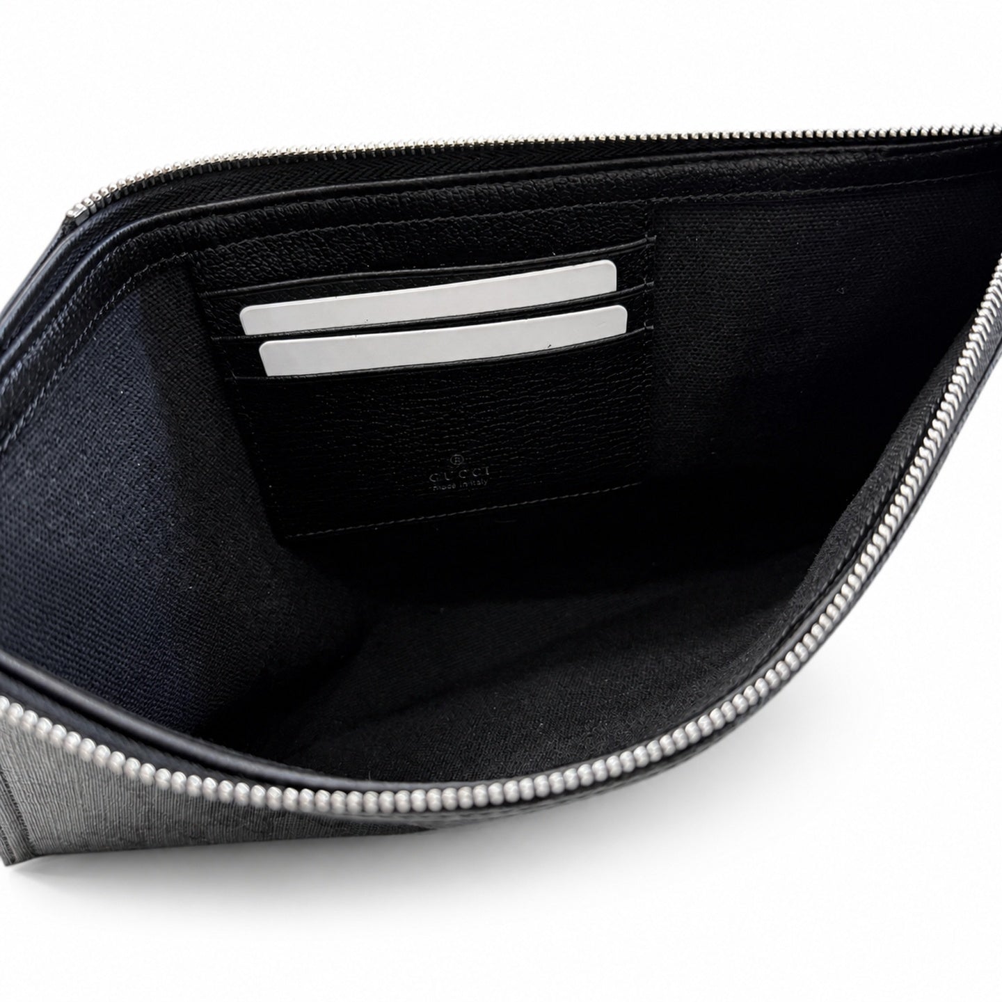 Gucci Small Canvas Leather Black Silver Clutch
