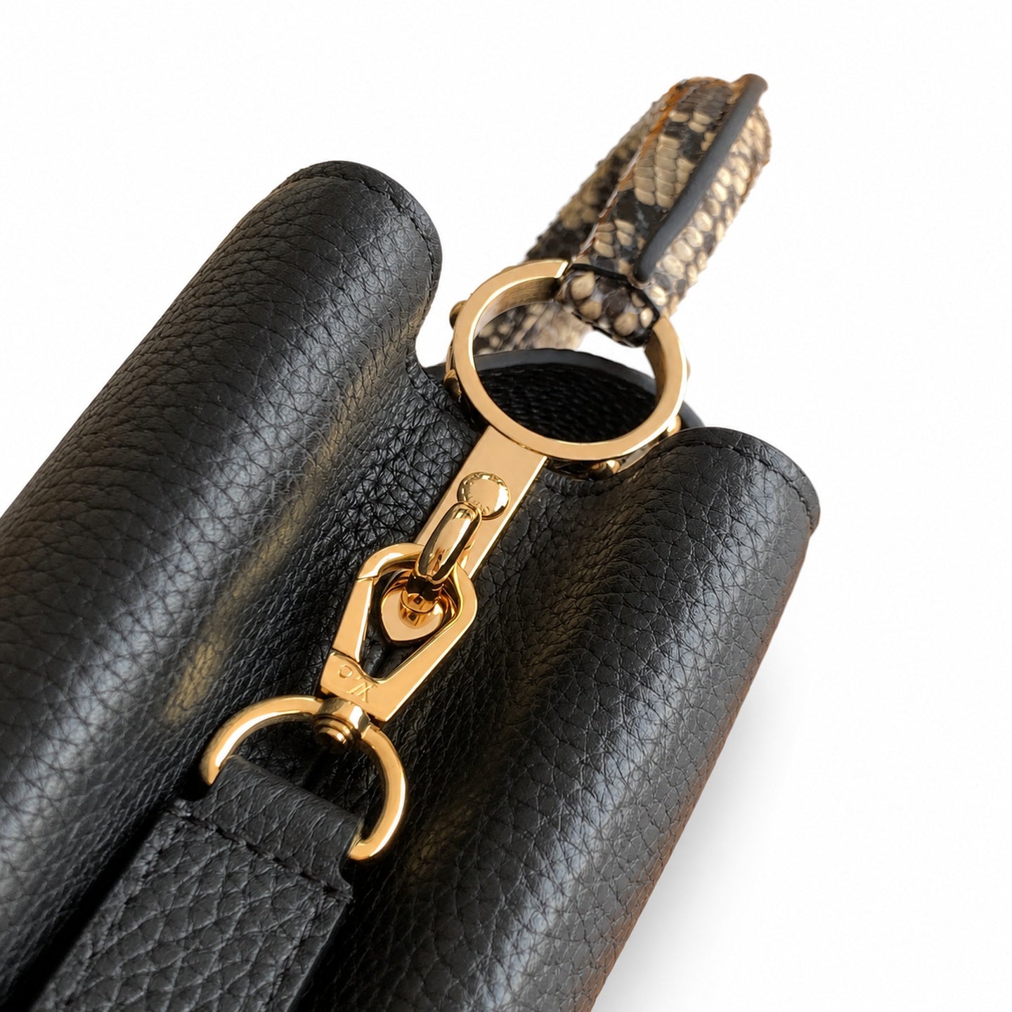 Louis Vuitton Capucines Mini Snakeskin Leather Black Gold Handbag