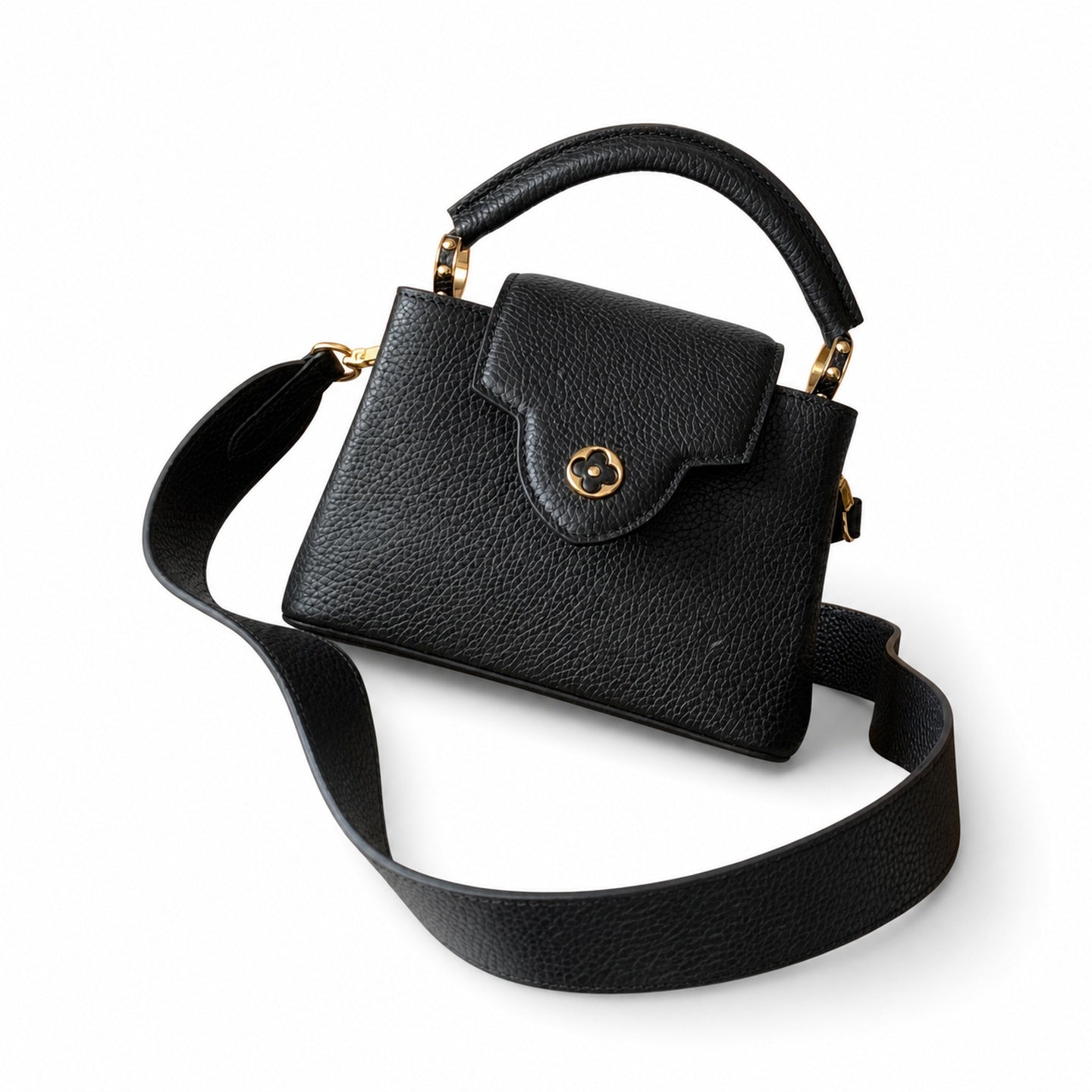 Louis Vuitton Capucines Leather Black Gold Handbag