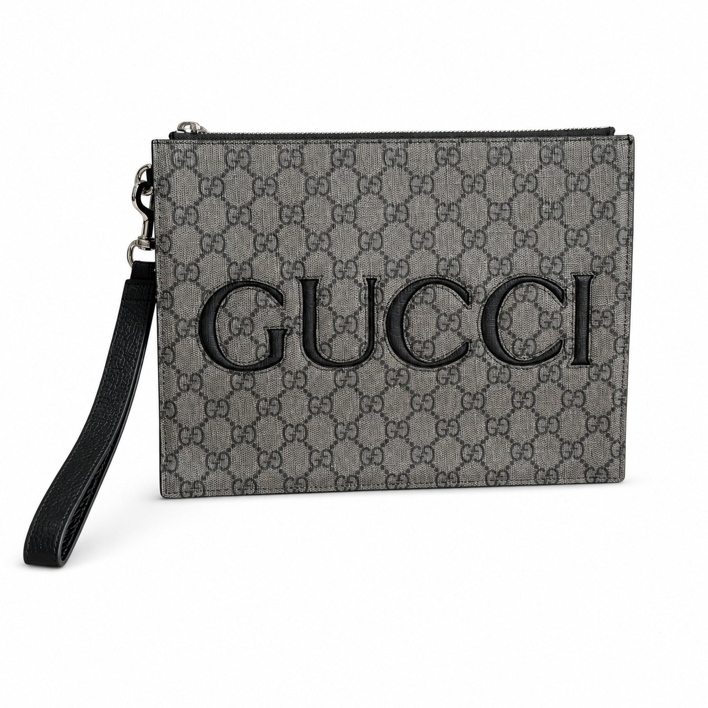 Gucci Supreme Cotton Canvas Leather Black Gray Clutch