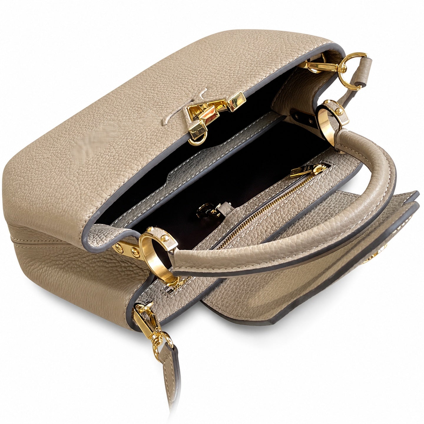 Louis Vuitton Capucines Small Leather Gray Gold Handbag