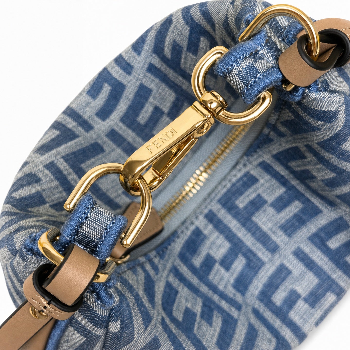 Fendi Mini Denim Leather Beige Blue Hobo Bag