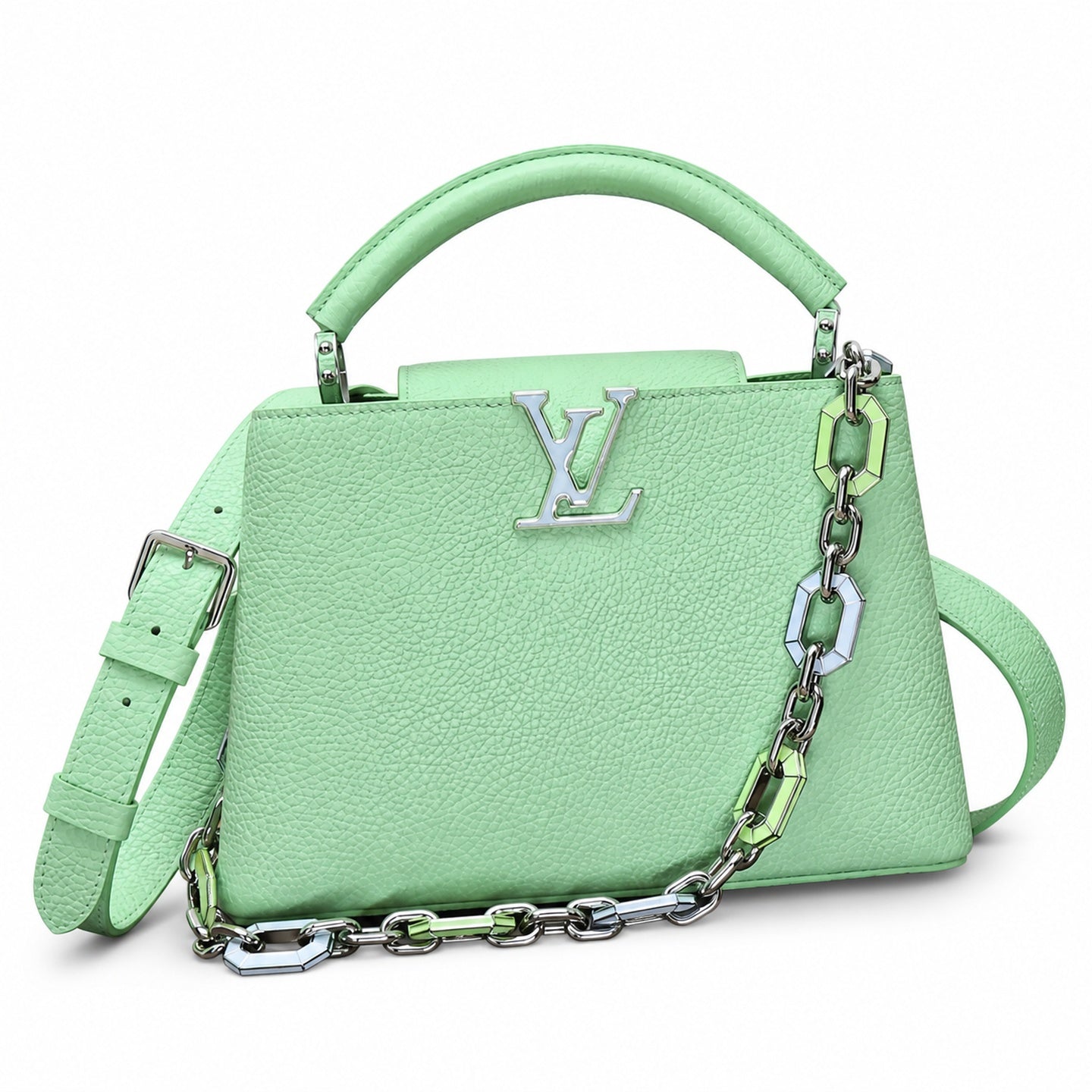 Louis Vuitton Capucines Small Leather Green Silver Handbag