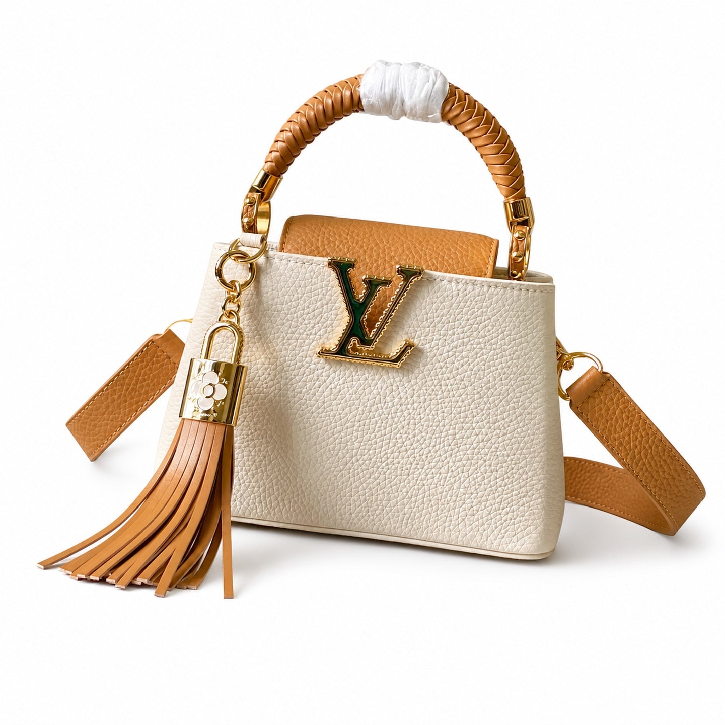 Louis Vuitton Capucines Leather White Brown Handbag