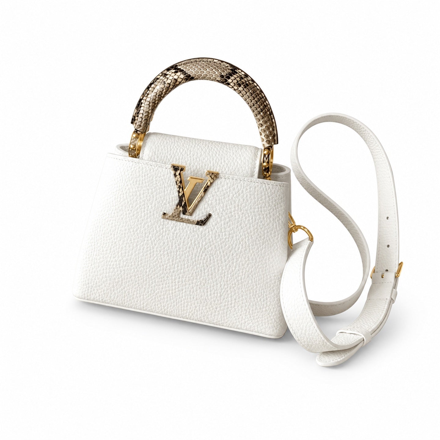 Louis Vuitton Capucines Mini Snakeskin Leather White Gold Handbag
