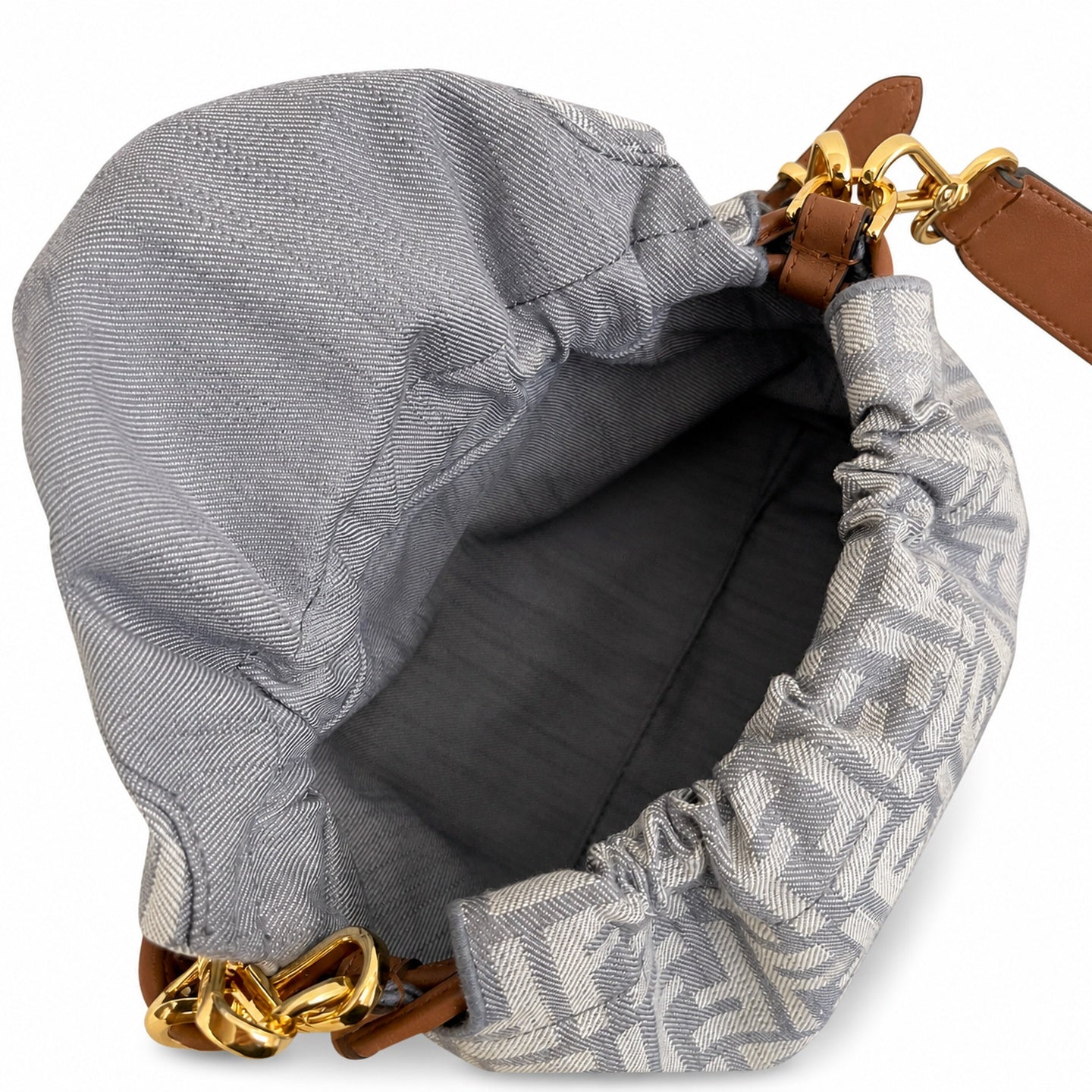 Fendi Mama Baguette Embroidered Denim Leather Gray Brown Blue Bag