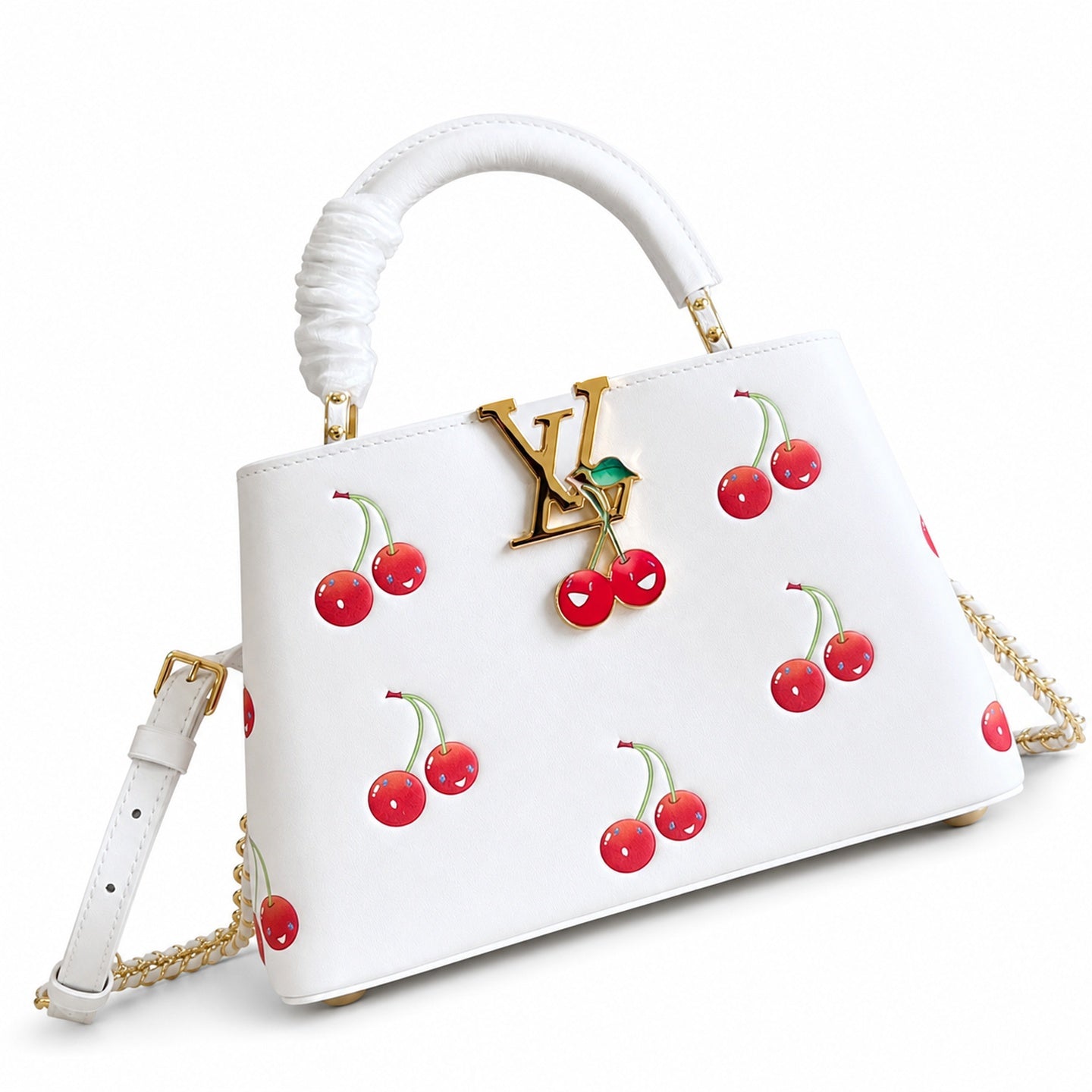 Louis Vuitton Capucines Takashi Murakami Small Leather White Handbag