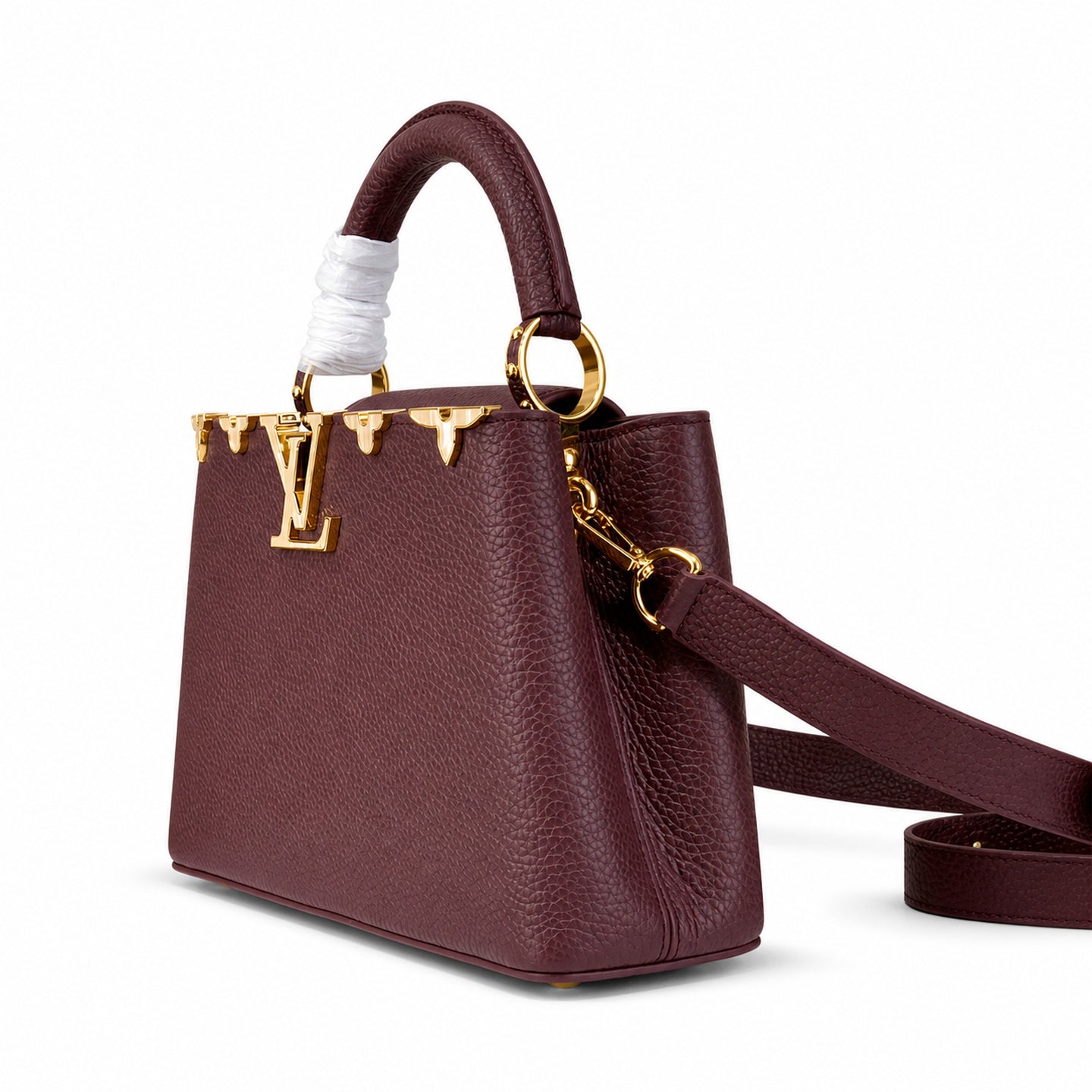 Louis Vuitton Capucines Leather White Gold Burgundy Handbag