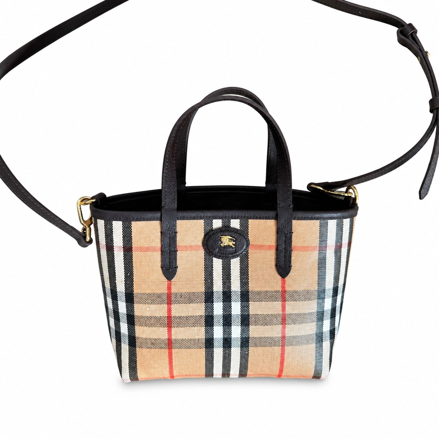 Burberry Reversible Mini Cotton Leather Check Tote Bag