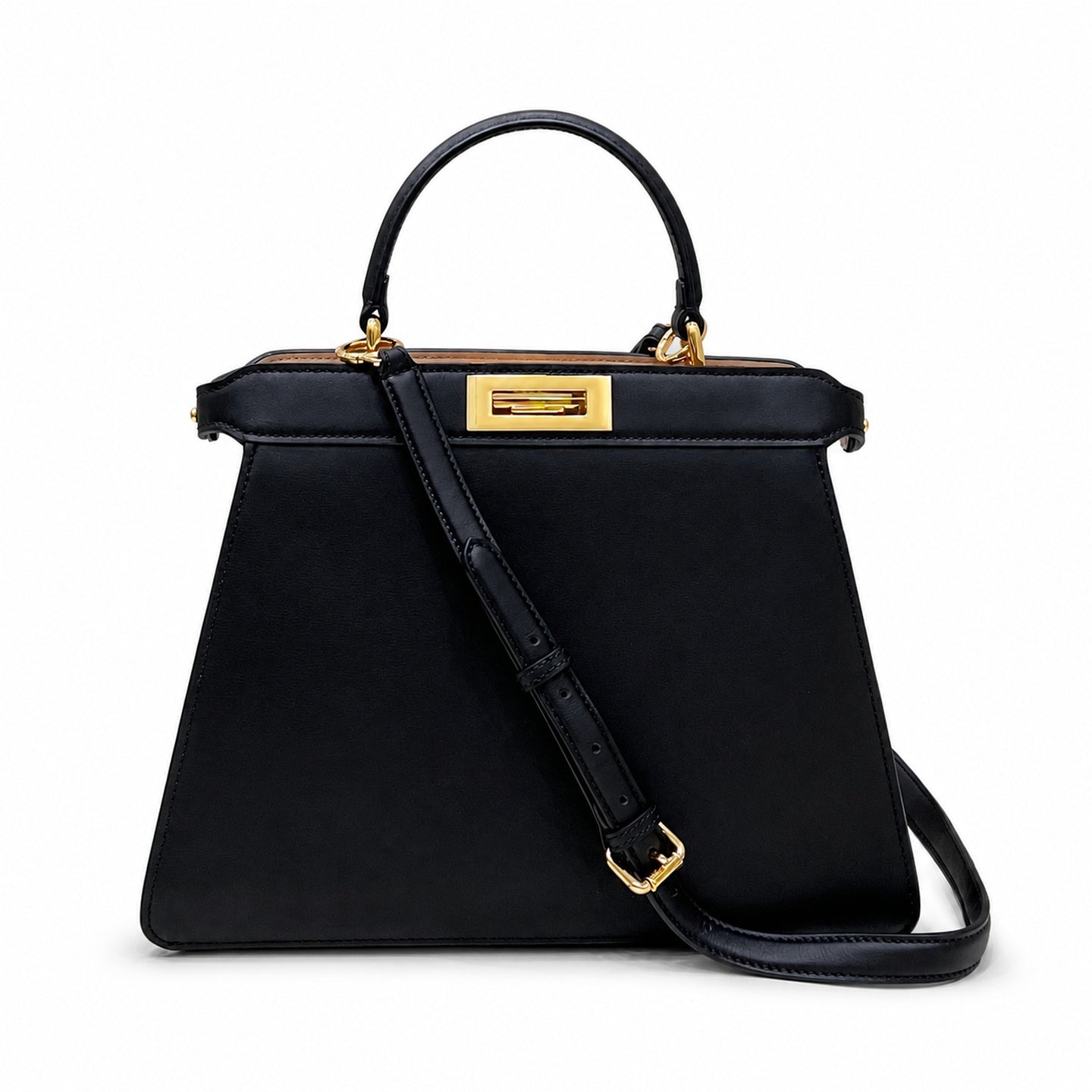 Fendi Peekaboo I See U Leather Check Black Bag