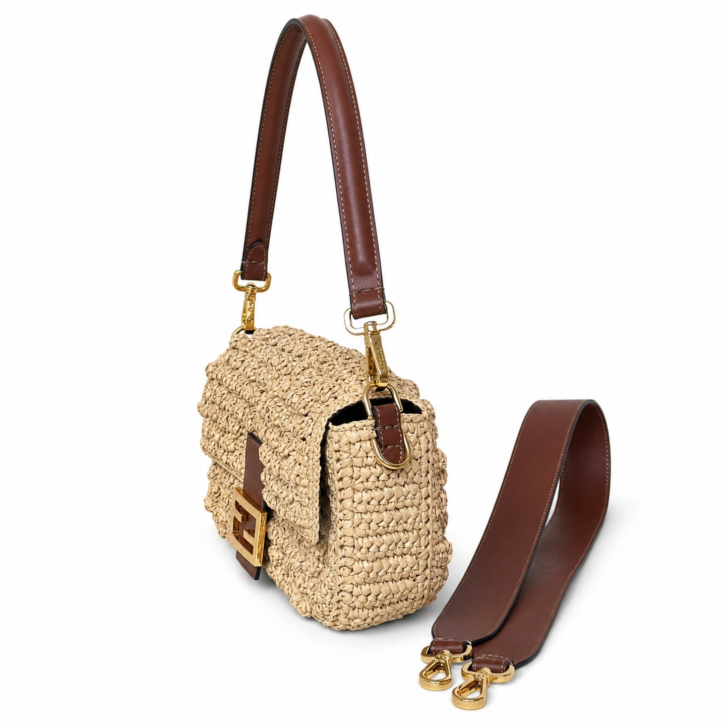 Fendi Baguette Raffia Leather Brown Handbag