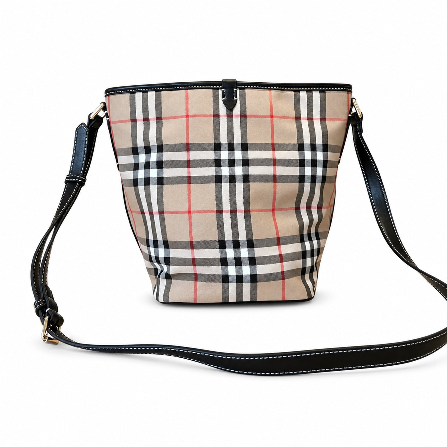 Burberry Leather Check Bucket Bag