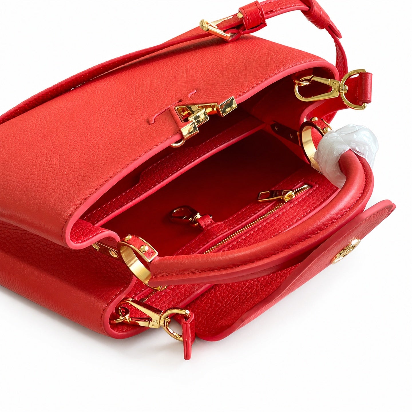 Louis Vuitton Capucines Small Leather Red Gold Handbag