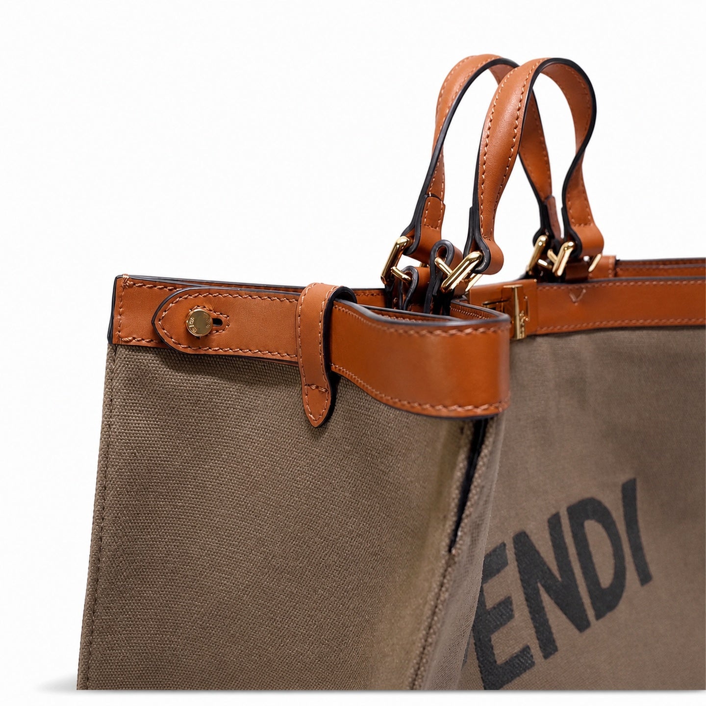 Fendi Peekaboo X-Tote Embroidered Canvas Leather Brown Green Handbag