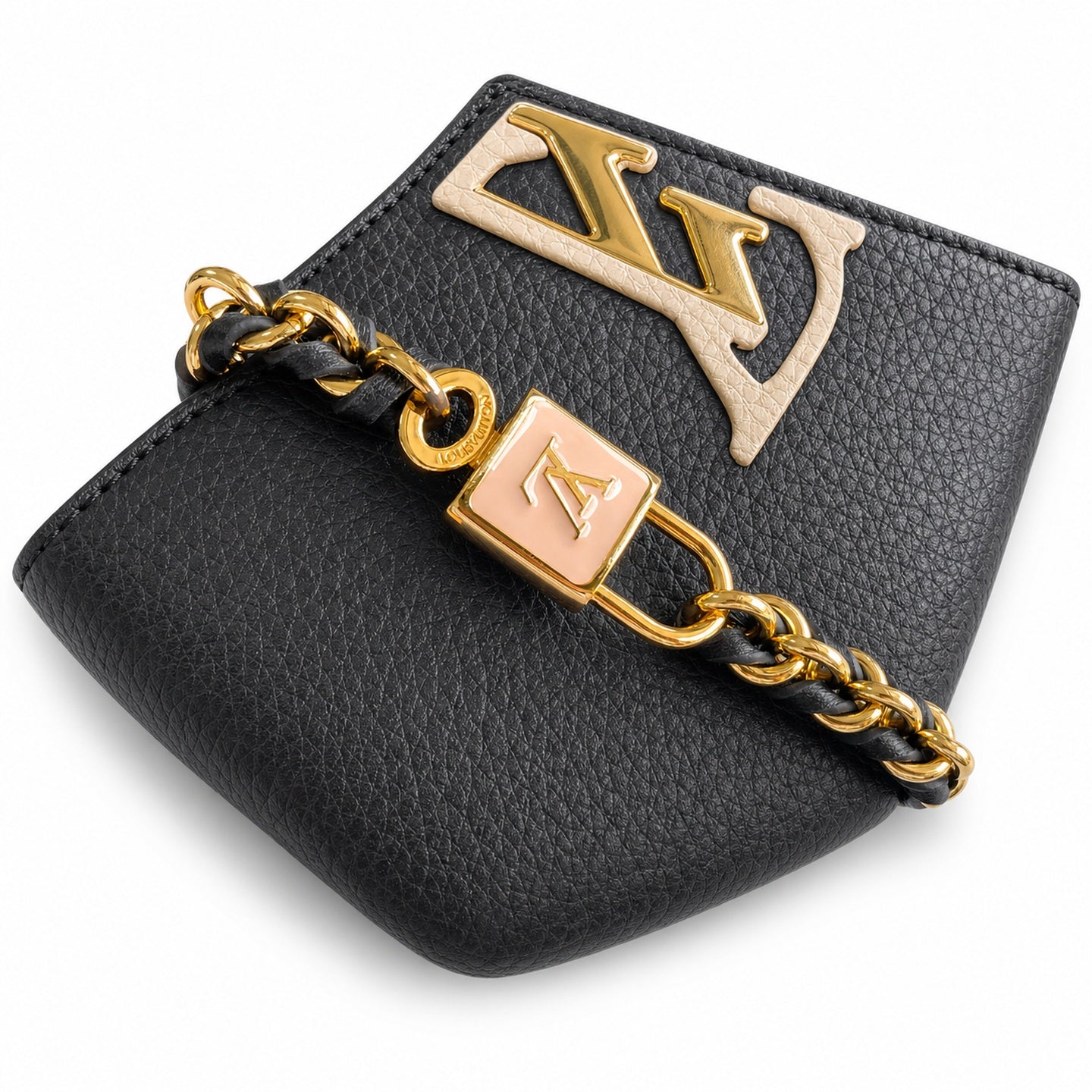 Louis Vuitton Capucines Mini Leather Black White Gold Handbag