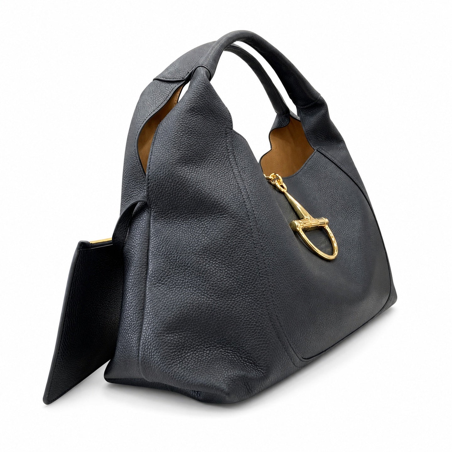 Gucci Horsebit Large Leather Black Brown Gold Bag