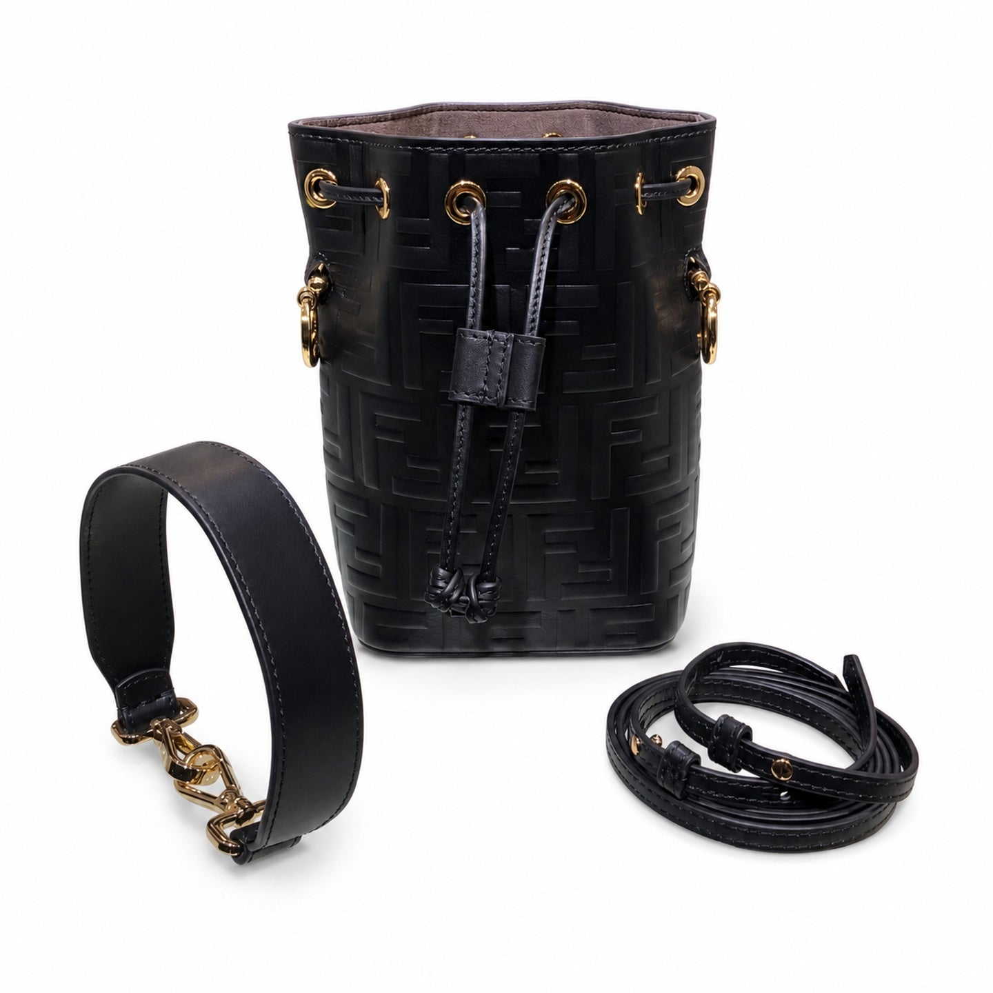 Fendi Mon Tresor Small Leather Black Bucket Bag