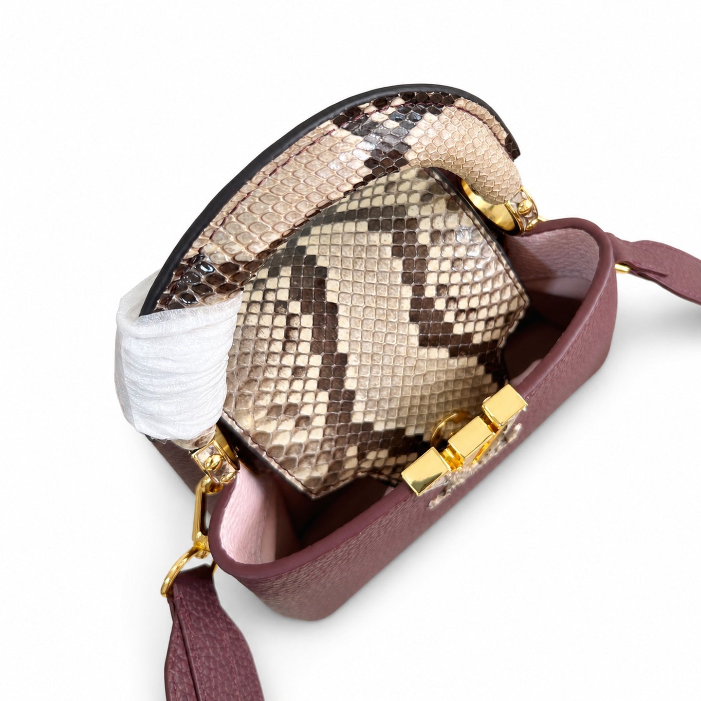 Louis Vuitton Capucines Mini Snakeskin Leather Burgundy Handbag