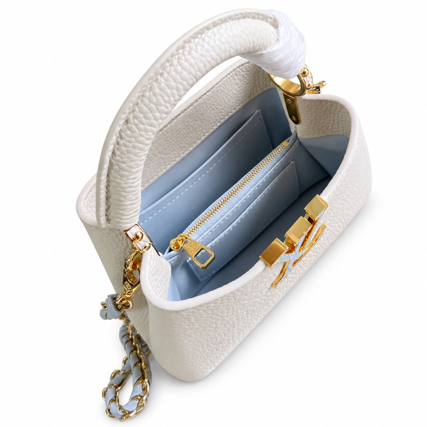 Louis Vuitton Capucines Mini Leather White Blue Handbag
