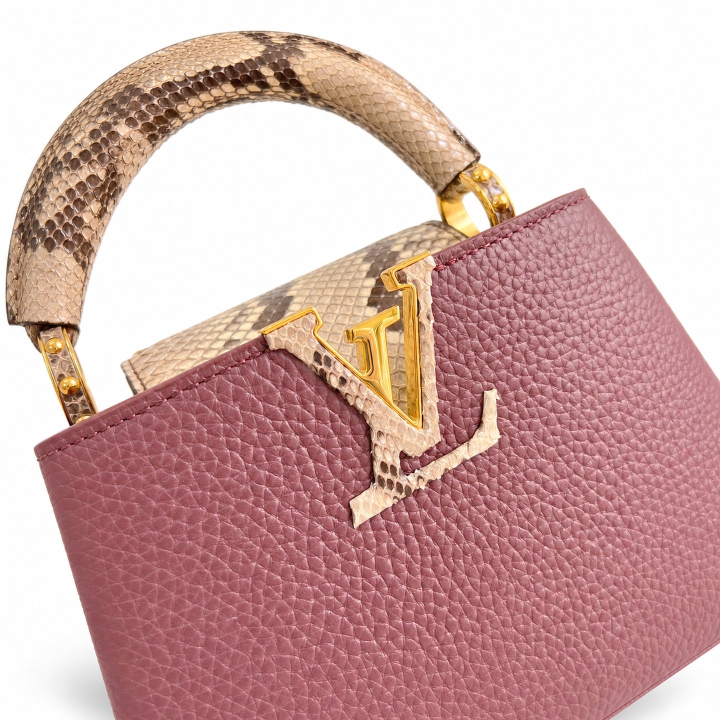 Louis Vuitton Capucines Mini Snakeskin Leather Burgundy Handbag