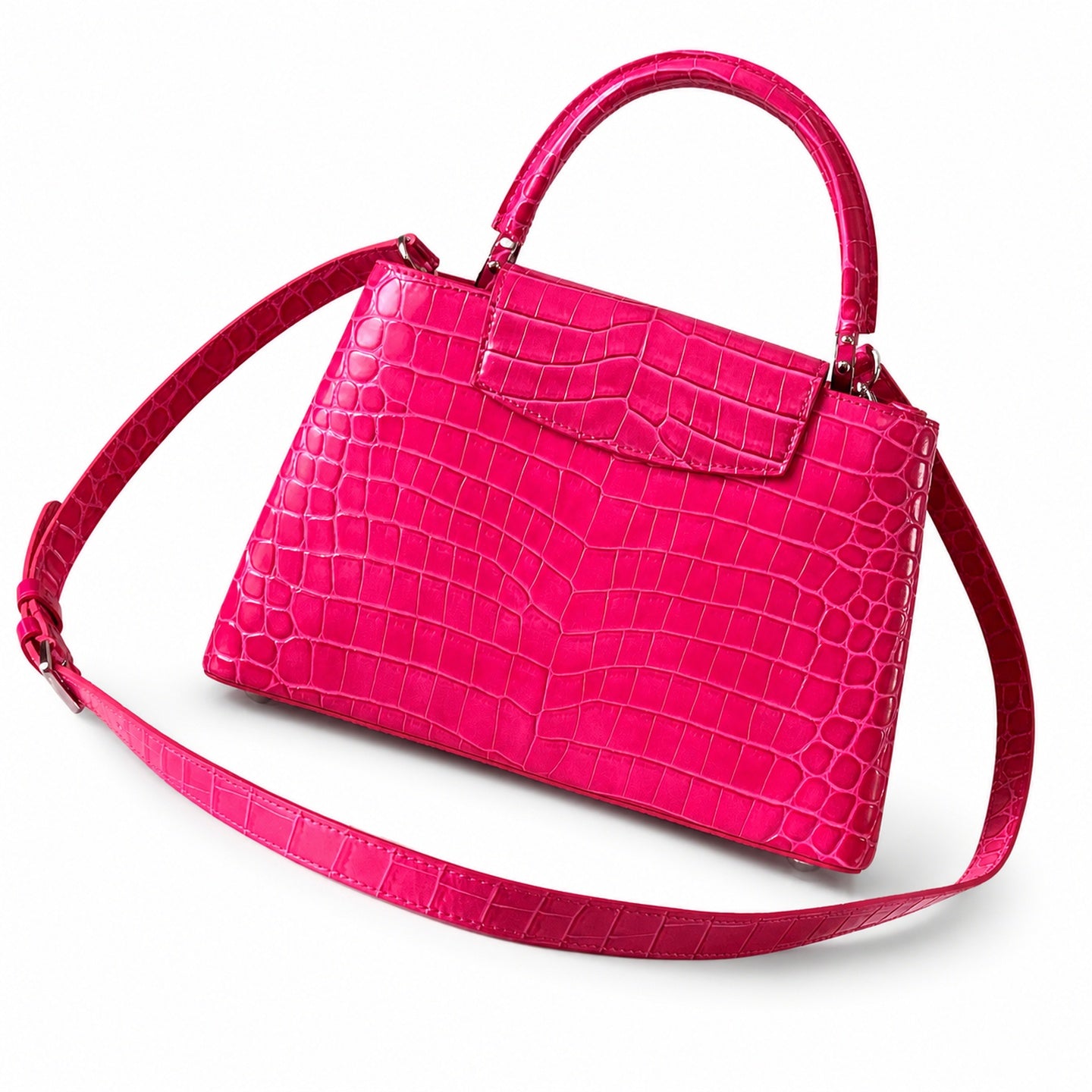 Louis Vuitton Capucines Medium Croc-Embossed Leather Pink Silver Handbag