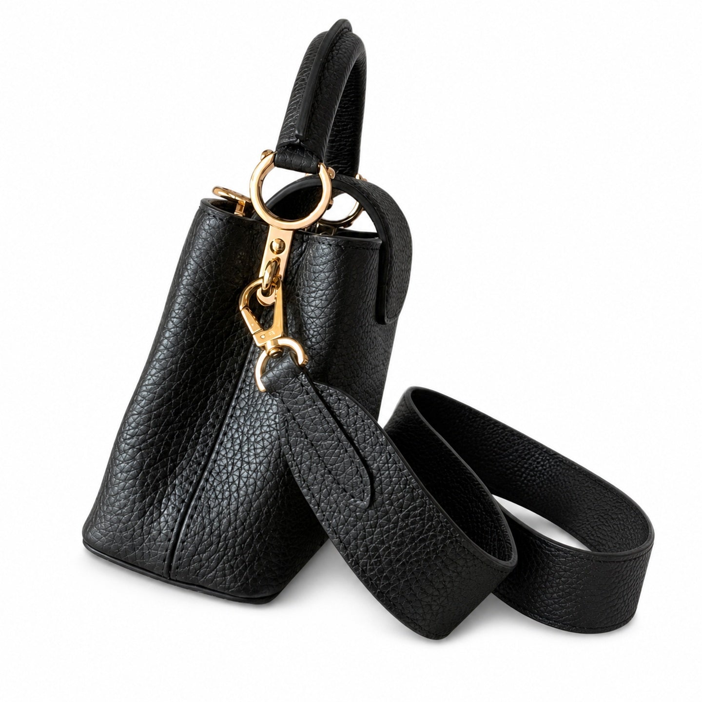 Louis Vuitton Capucines Leather Black Gold Handbag