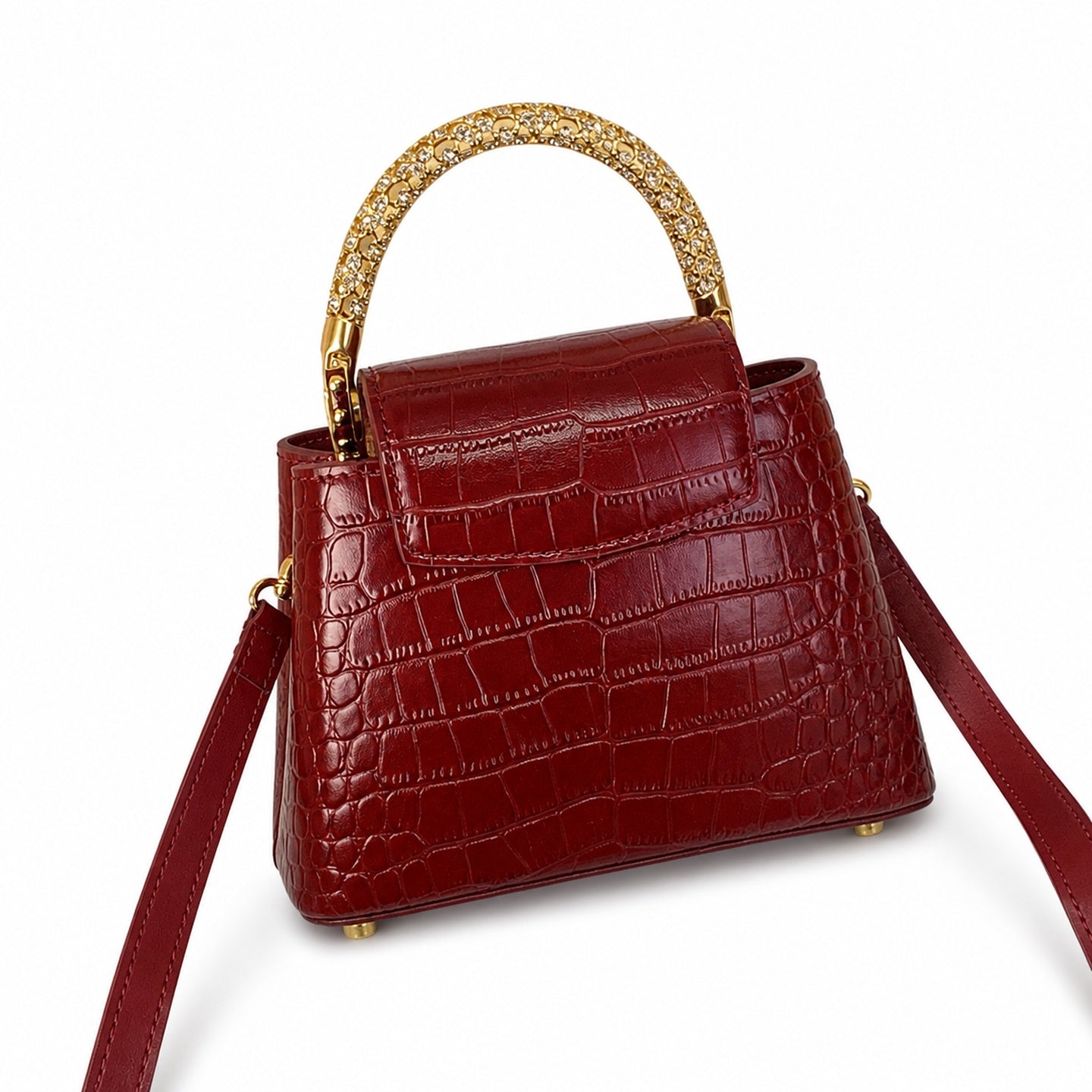 Louis Vuitton Capucines Mini Croc-Embossed Leather Burgundy Handbag