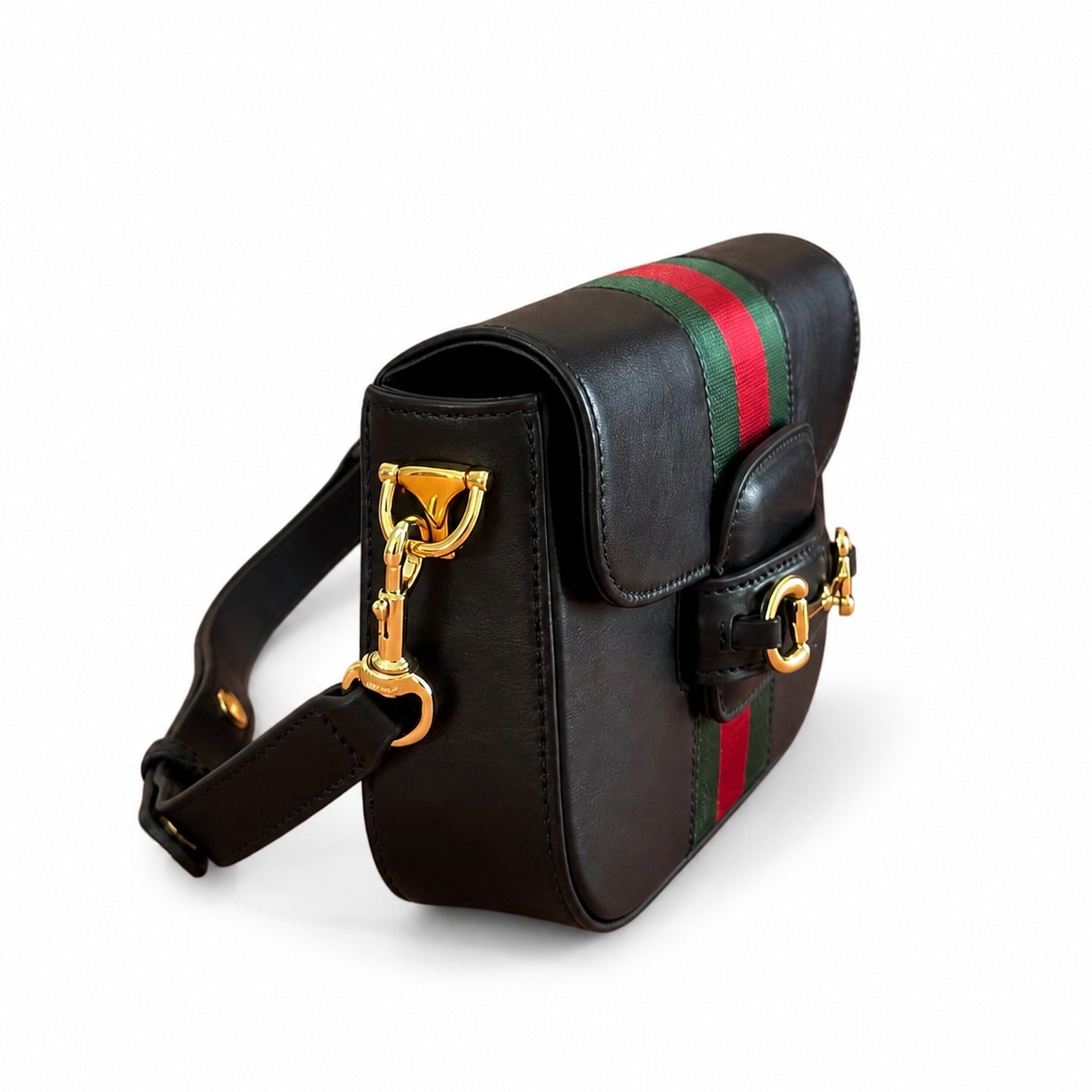 Gucci Horsebit 1955 Canvas Leather Black Beige Brown Gold Bag