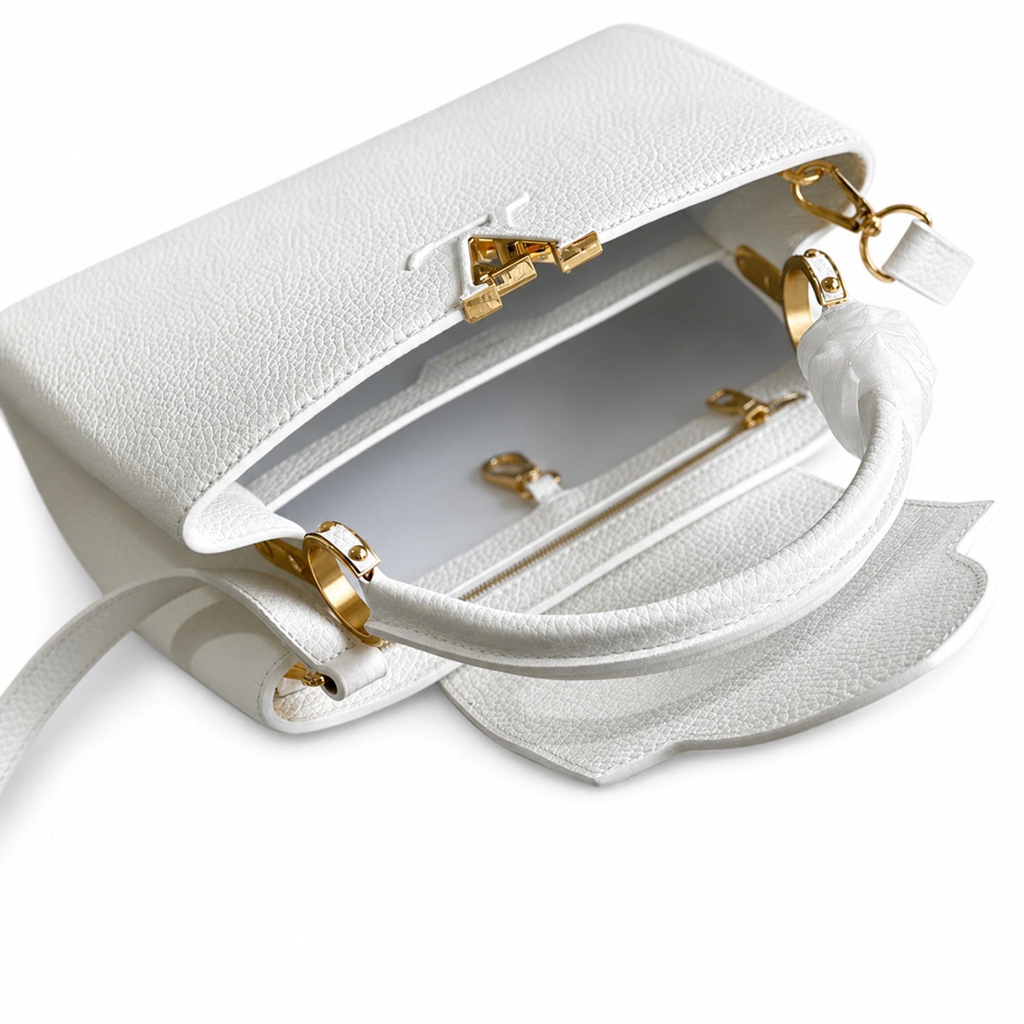 Louis Vuitton Capucines Medium Snakeskin Leather White Gold Handbag