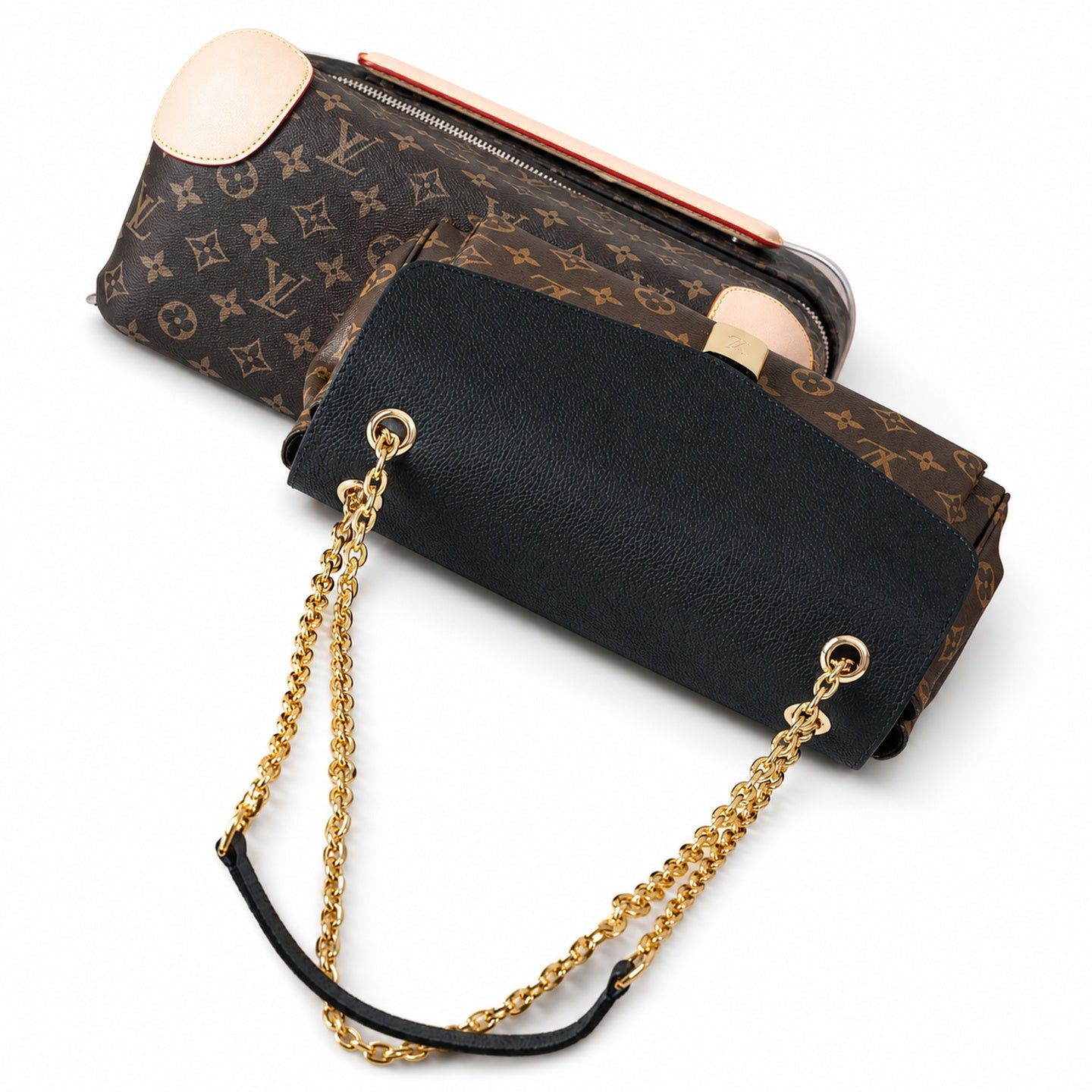 Louis Vuitton Canvas Leather Black Gold Handbag