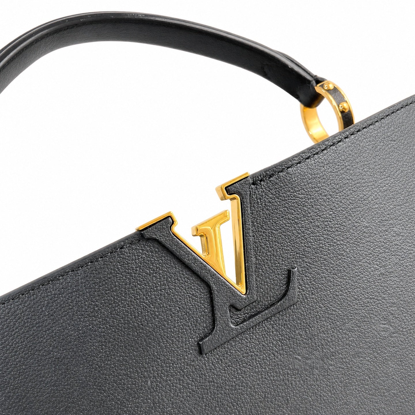 Louis Vuitton Capucines Medium Suede Leather Black Brown Handbag
