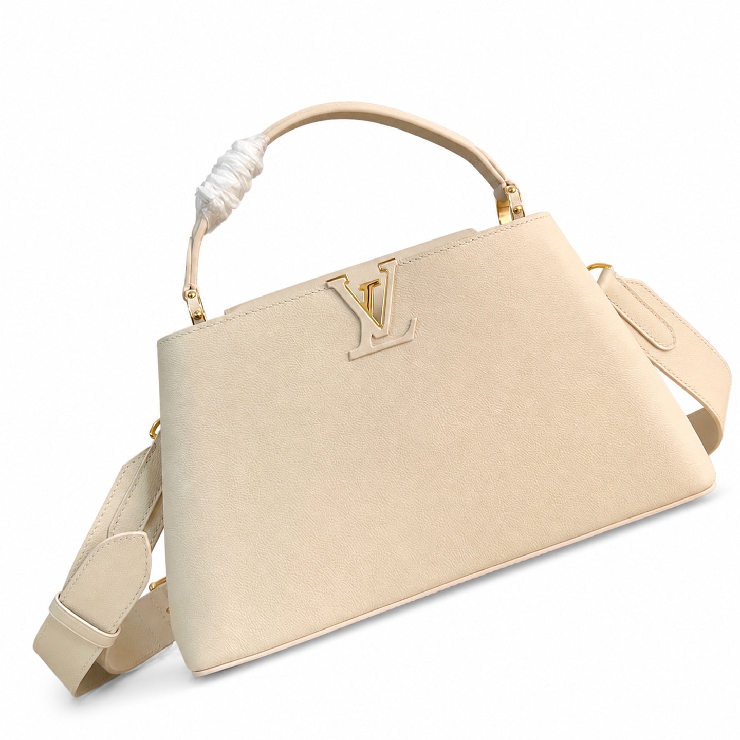 Louis Vuitton Capucines Medium Suede Leather White Brown Handbag