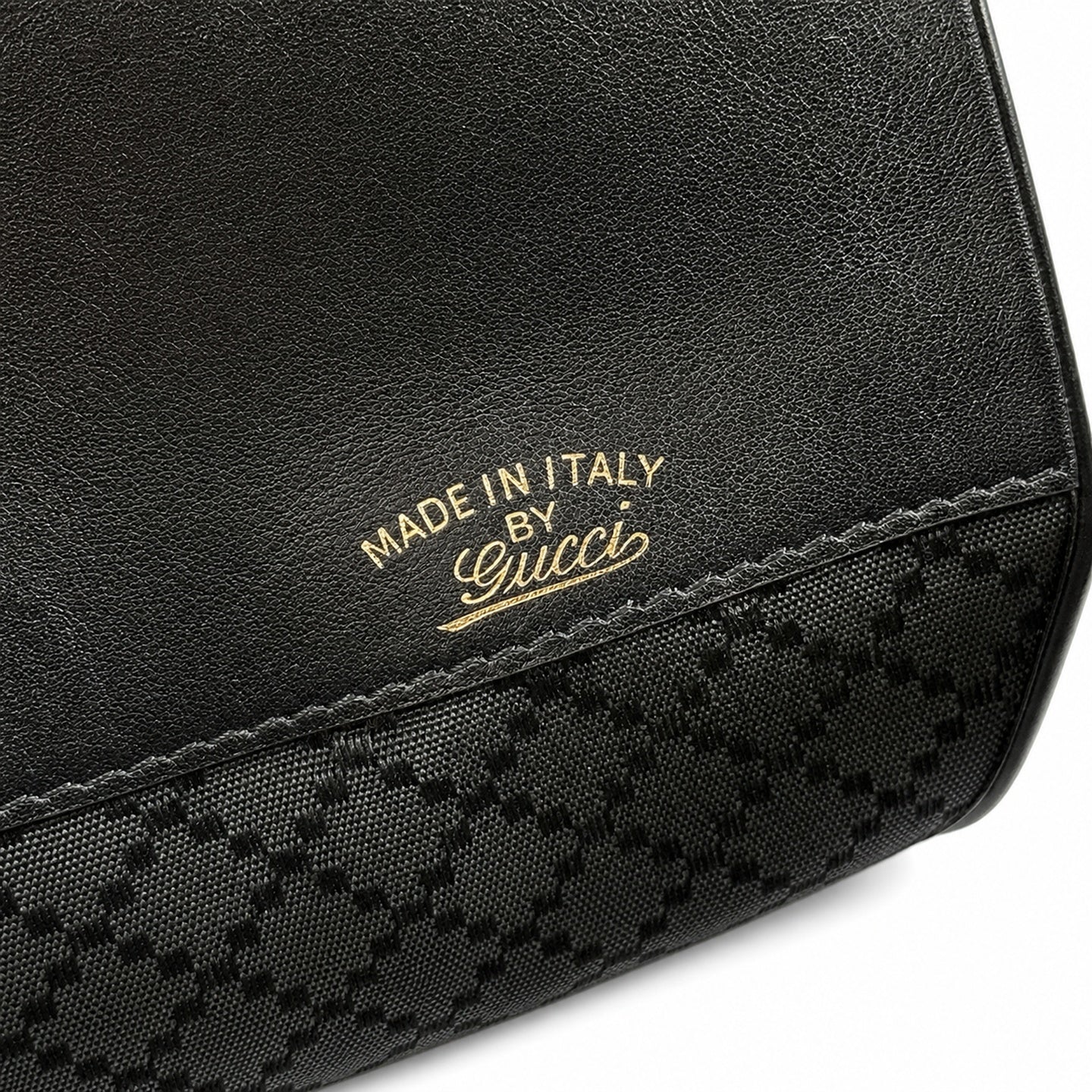 Gucci Horsebit 1955 Canvas Leather Black Beige Brown Gold Bag