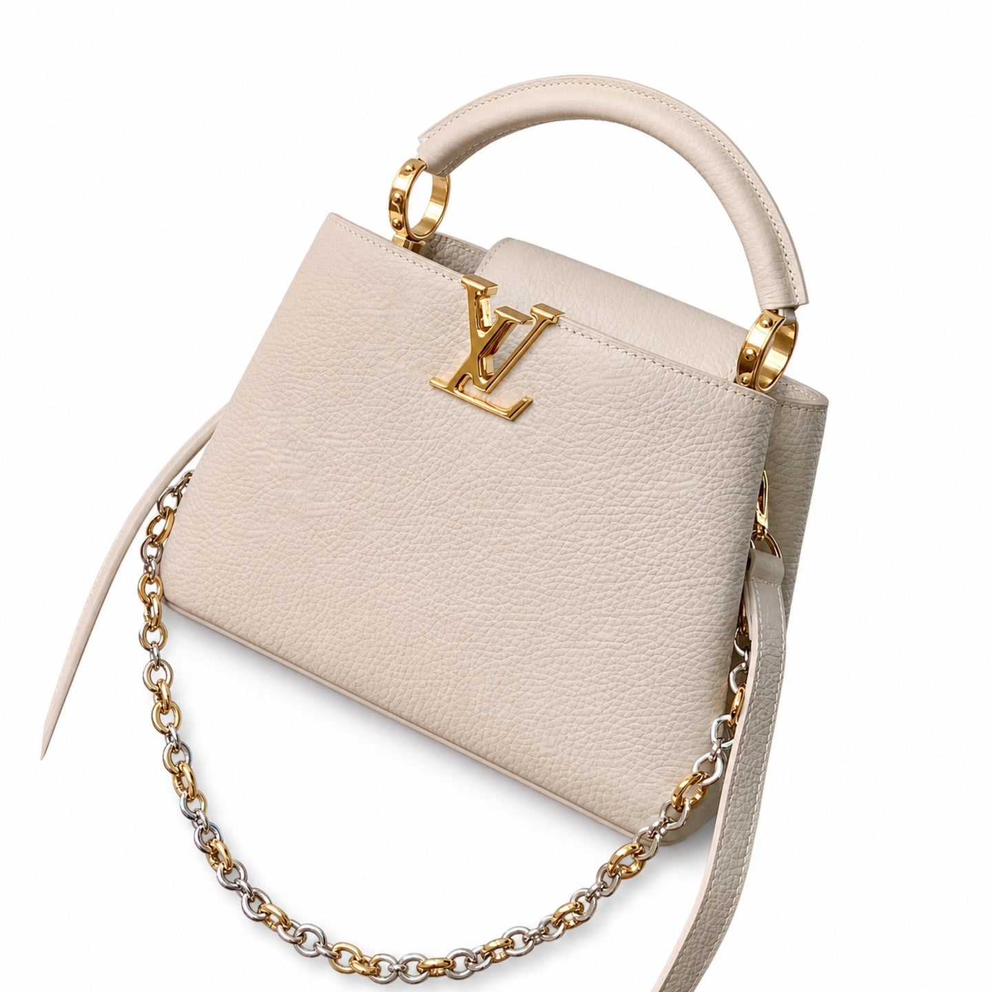 Louis Vuitton Capucines Small Leather Beige Gray Handbag