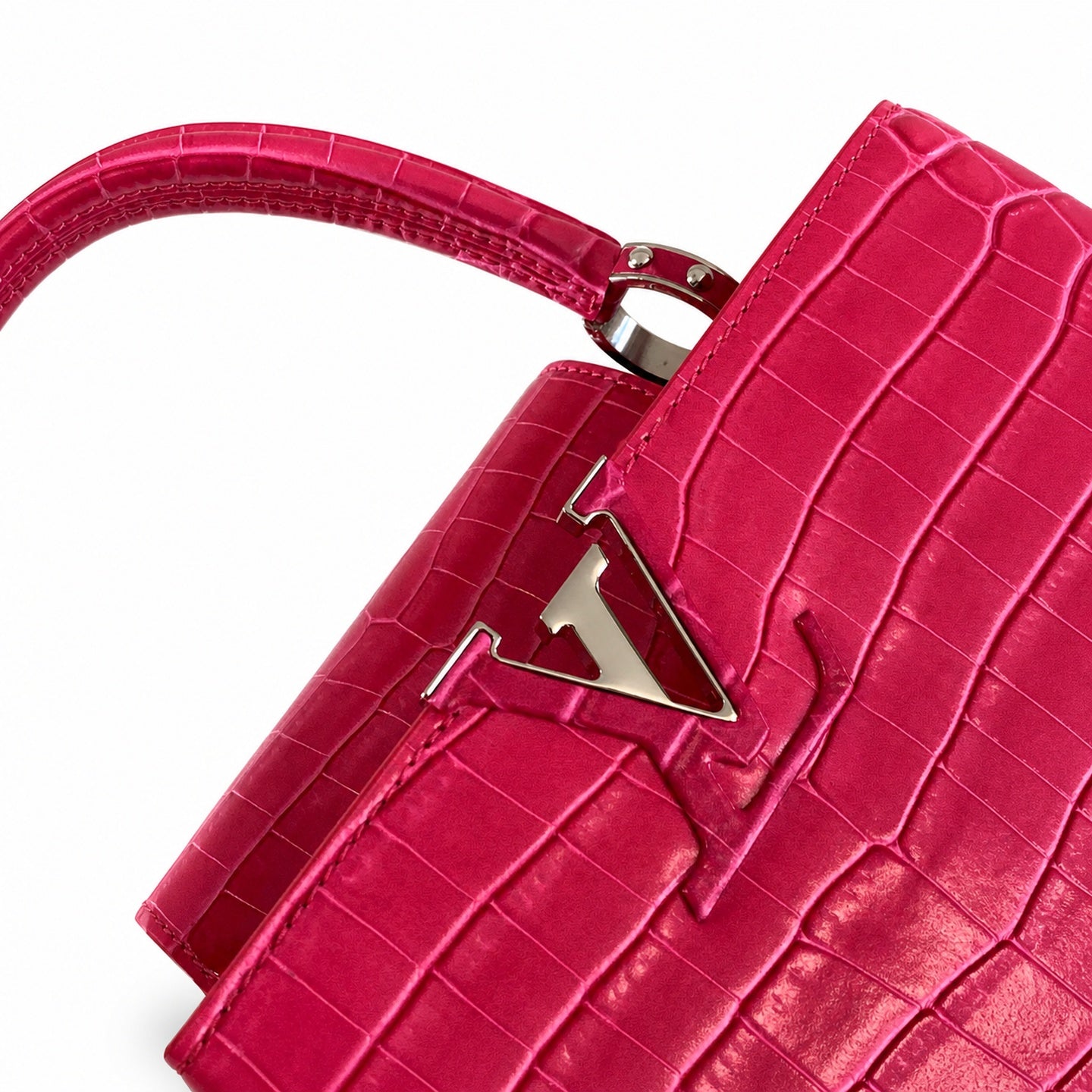 Louis Vuitton Capucines Medium Croc-Embossed Leather Pink Silver Handbag