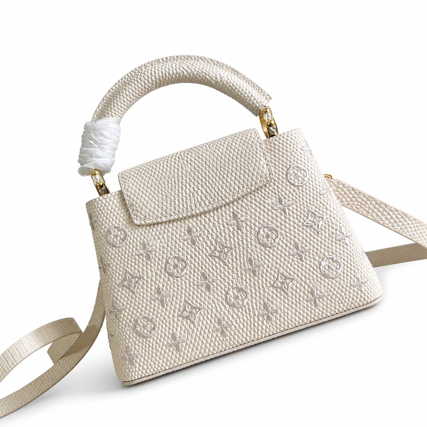 Louis Vuitton Capucines Mini Embroidered Leather White Handbag