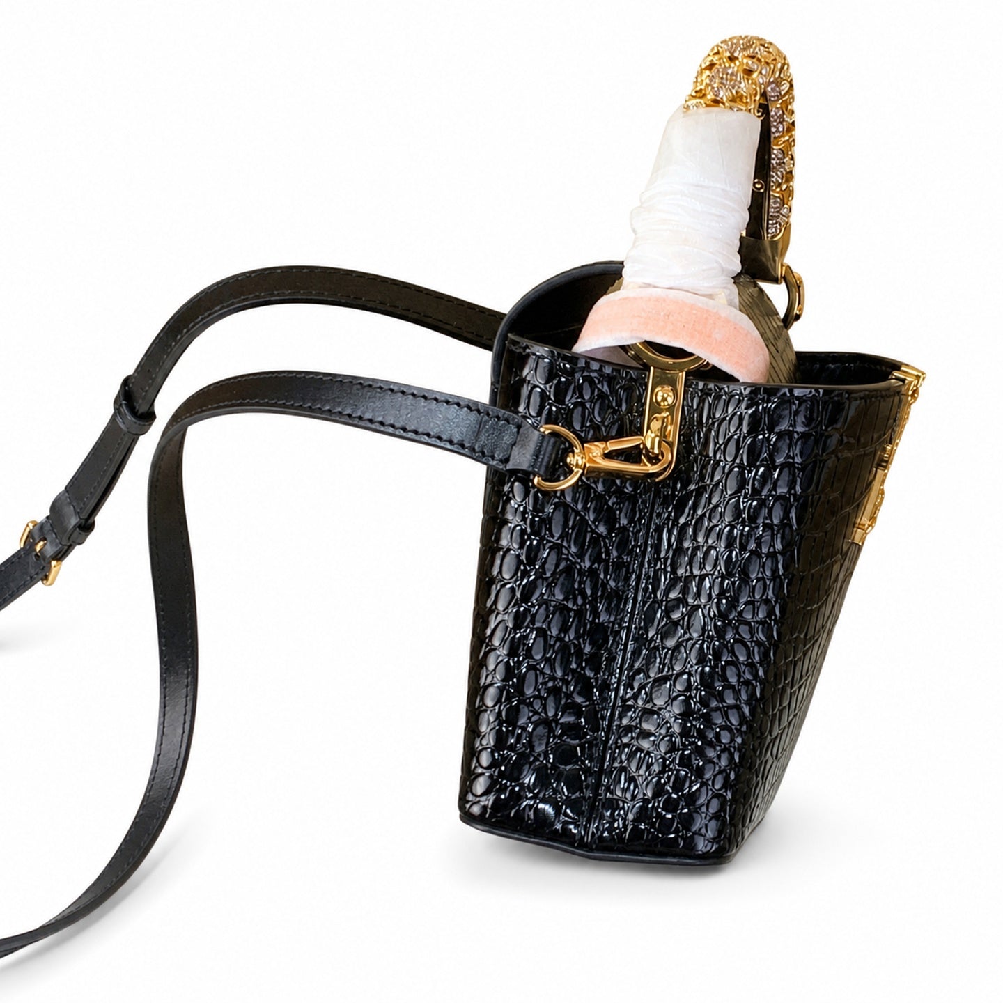 Louis Vuitton Capucines Mini Croc-Embossed Leather Black Handbag