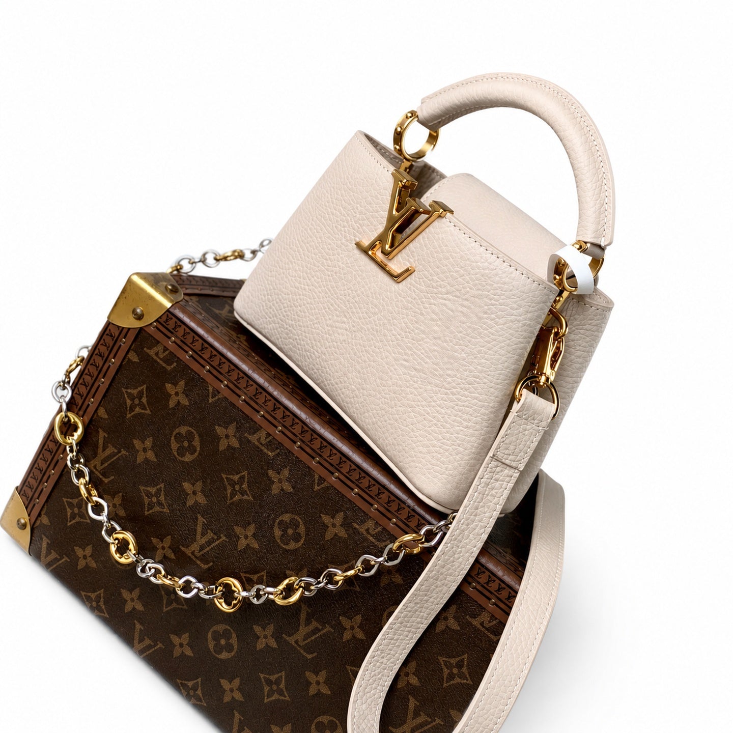 Louis Vuitton Capucines Mini Leather Beige Gray Handbag