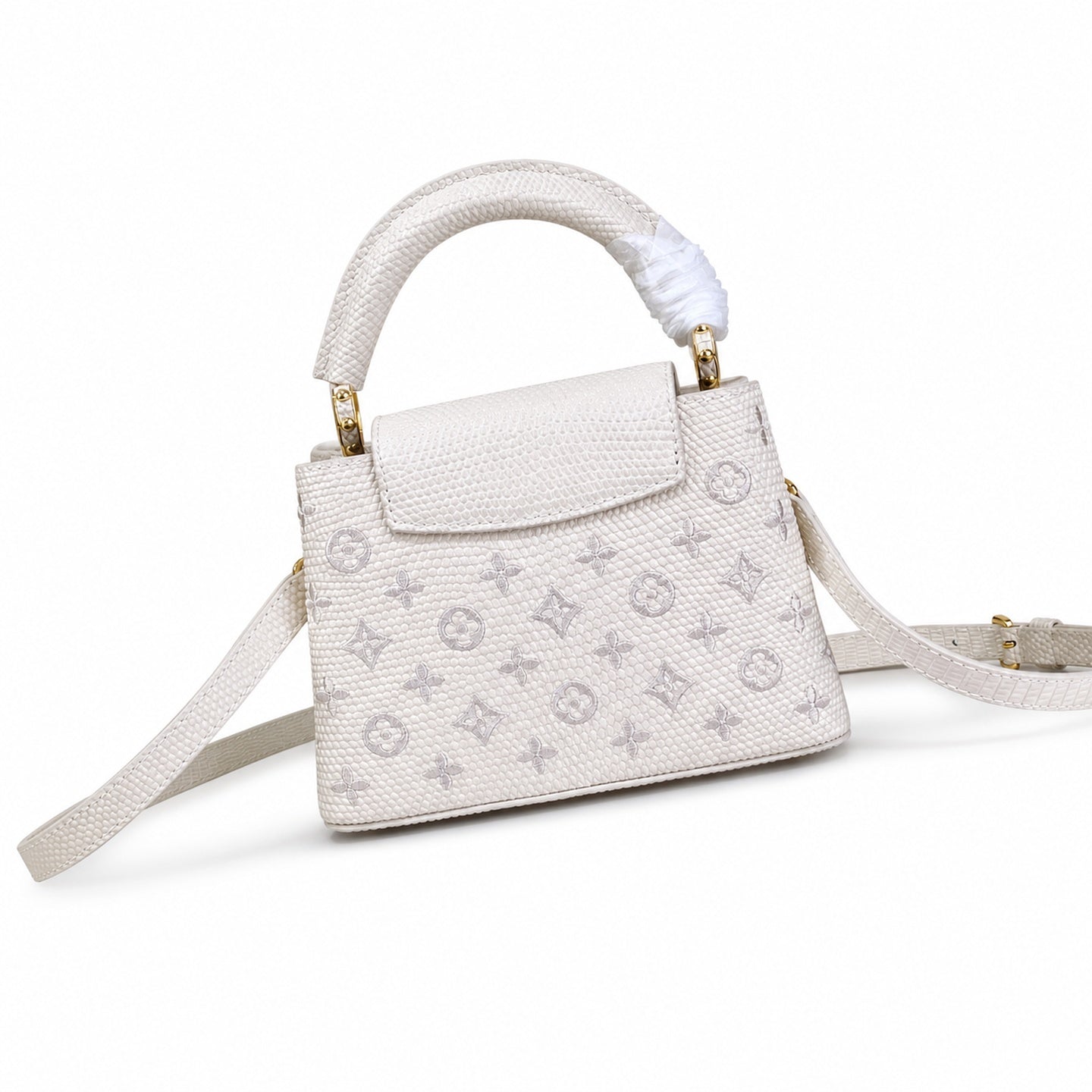 Louis Vuitton Capucines Mini Jacquard Leather White Handbag