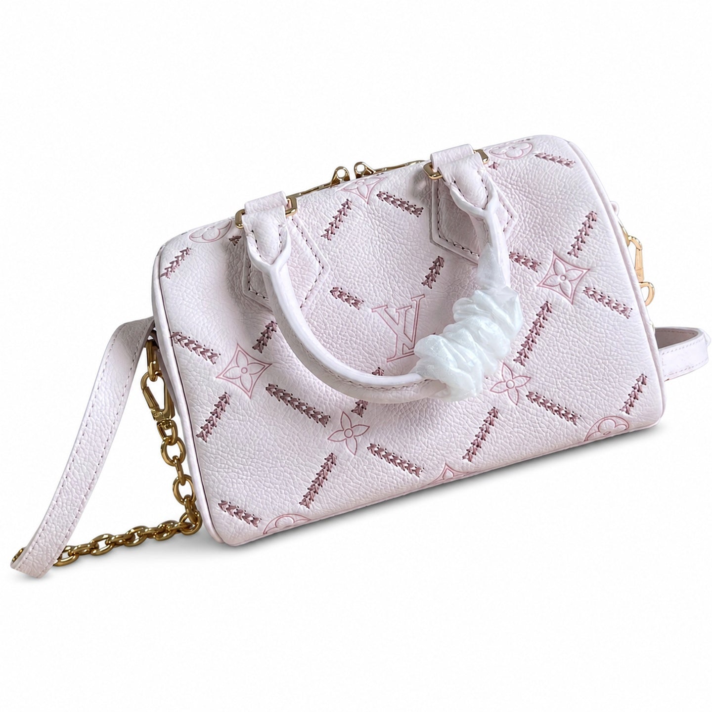 Louis Vuitton Speedy Bandouliere Embroidered Leather Pink Handbag