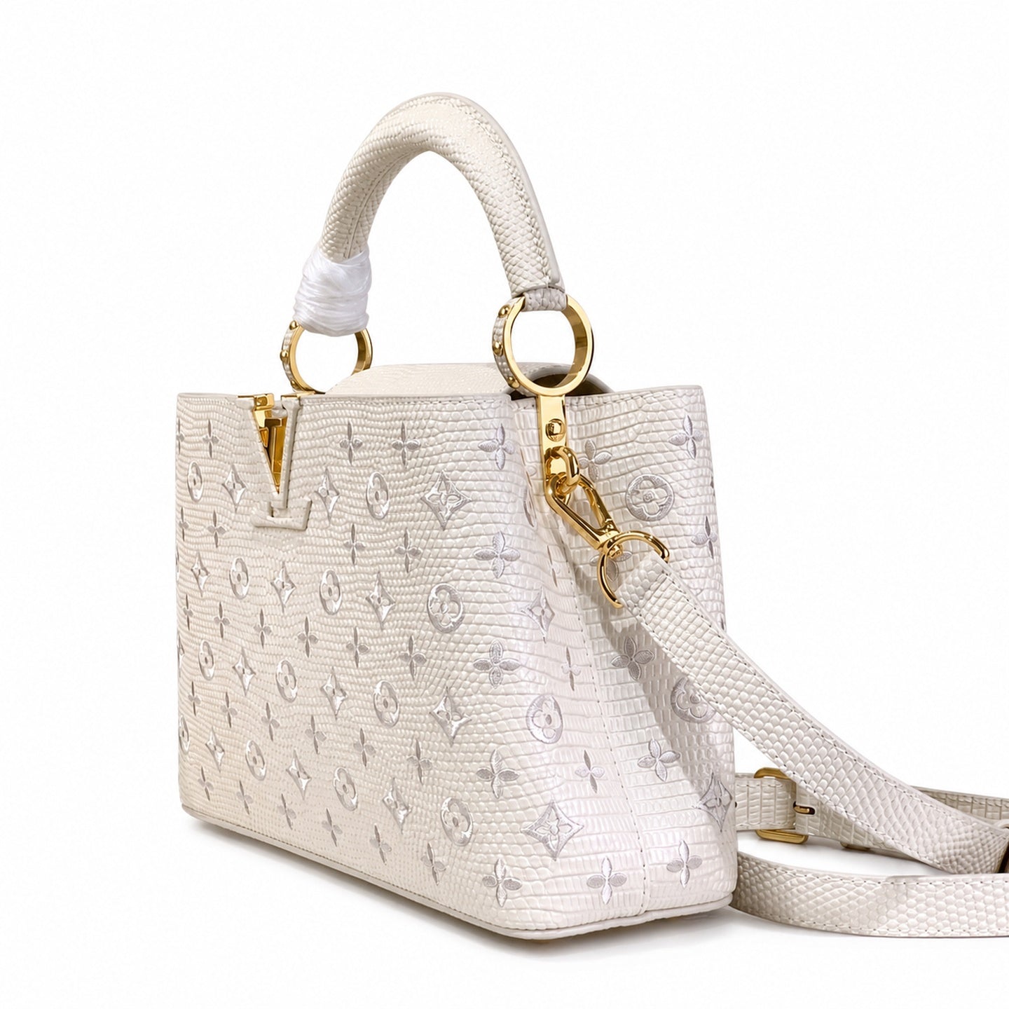 Louis Vuitton Capucines Jacquard Leather White Handbag