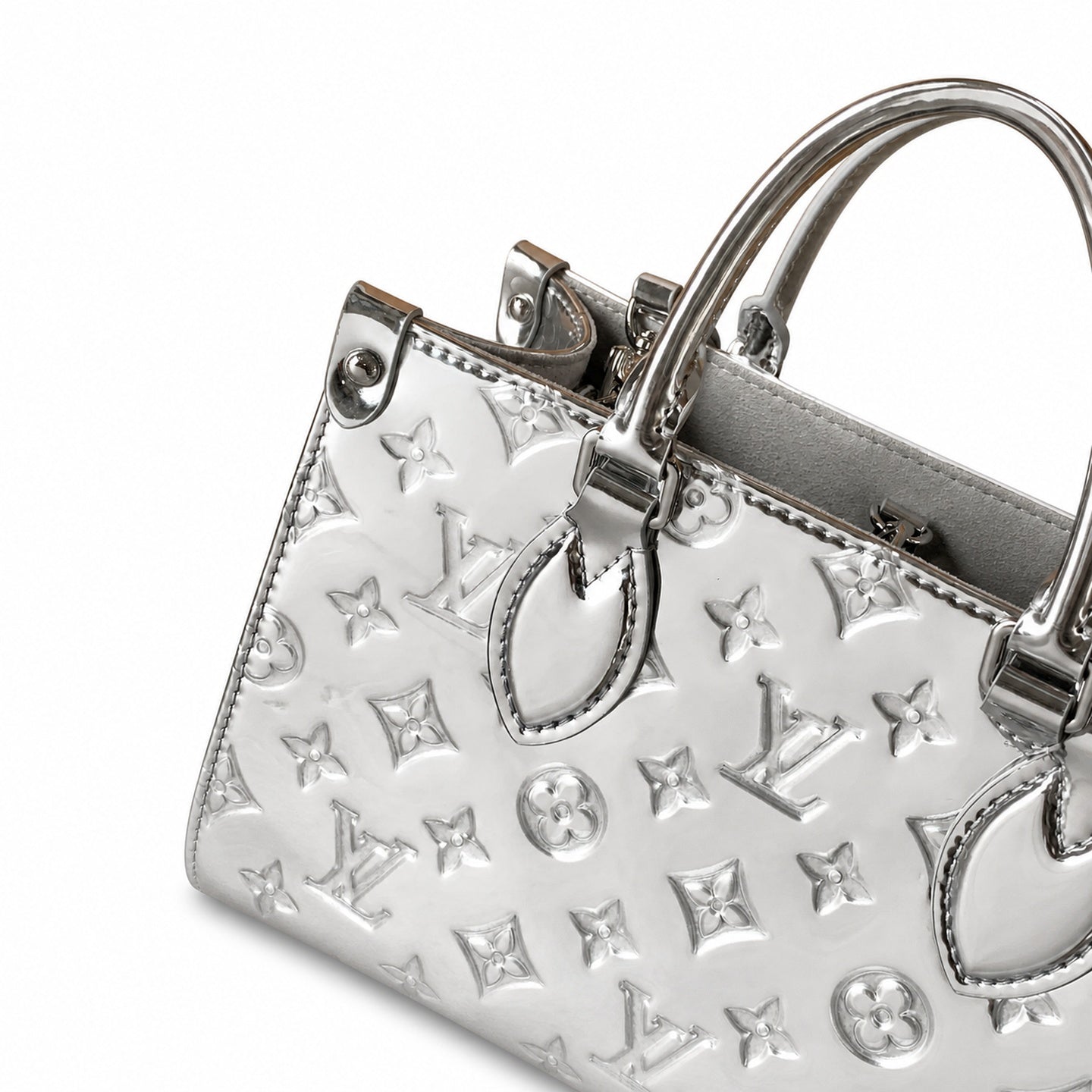 Louis Vuitton OnTheGo Small Cotton Canvas Silver Handbag