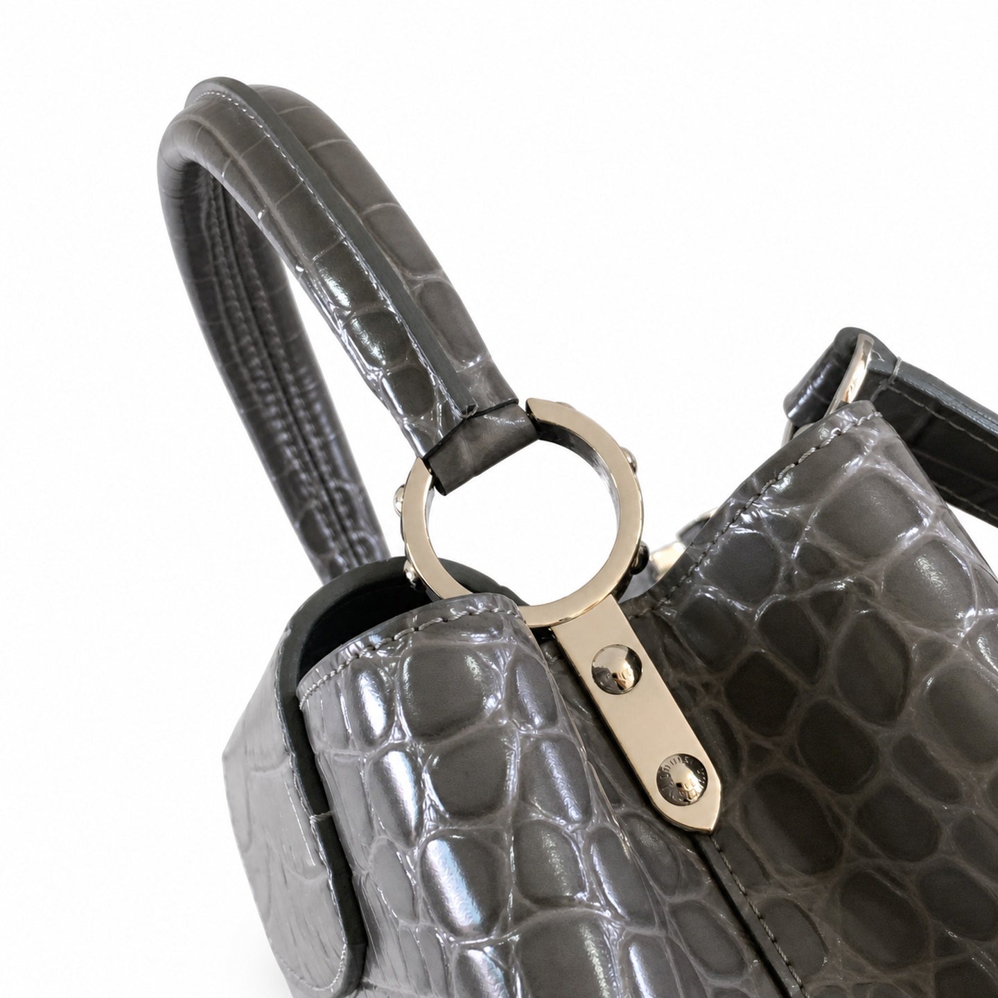 Louis Vuitton Capucines Medium Croc-Embossed Leather Gray Silver Handbag