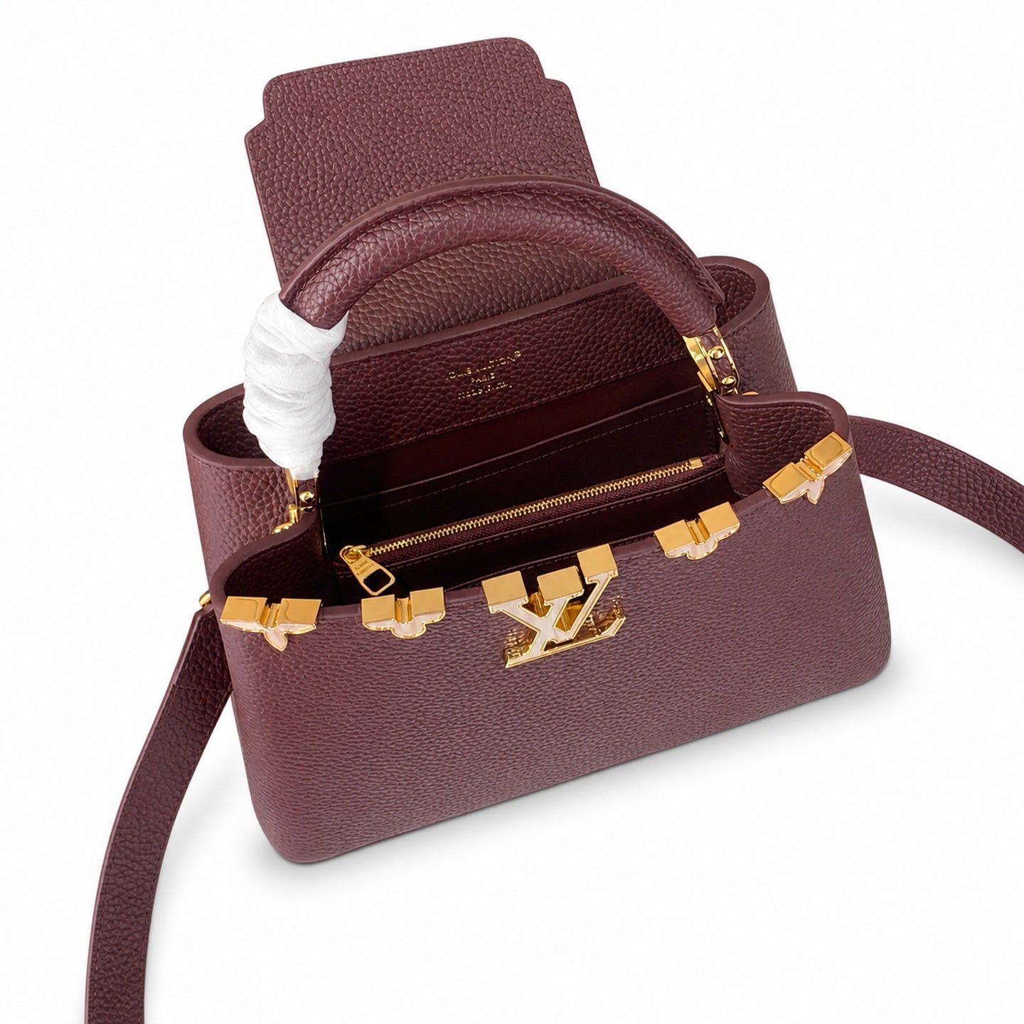 Louis Vuitton Capucines Leather White Gold Burgundy Handbag