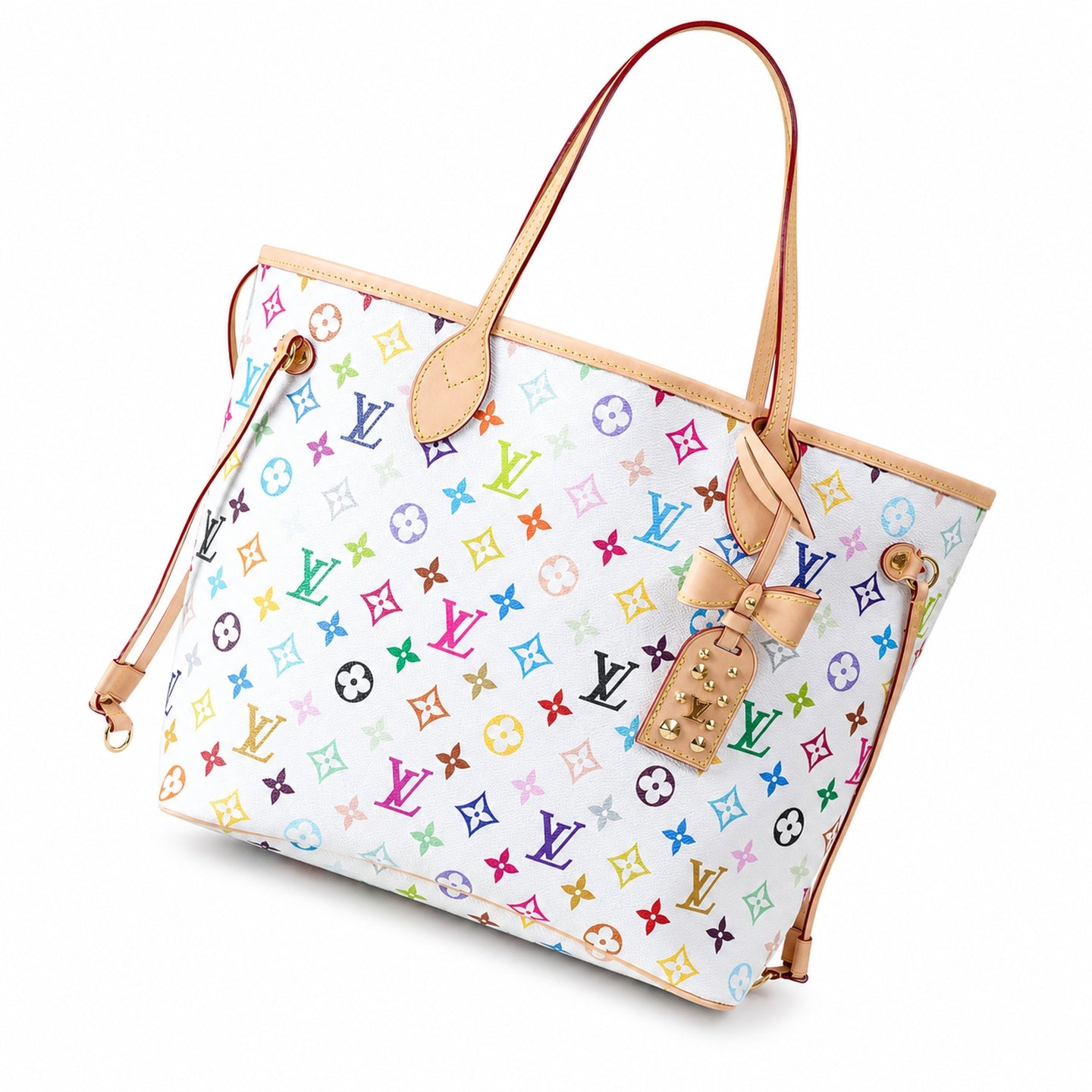 Louis Vuitton Neverfull Medium Canvas Leather White Handbag