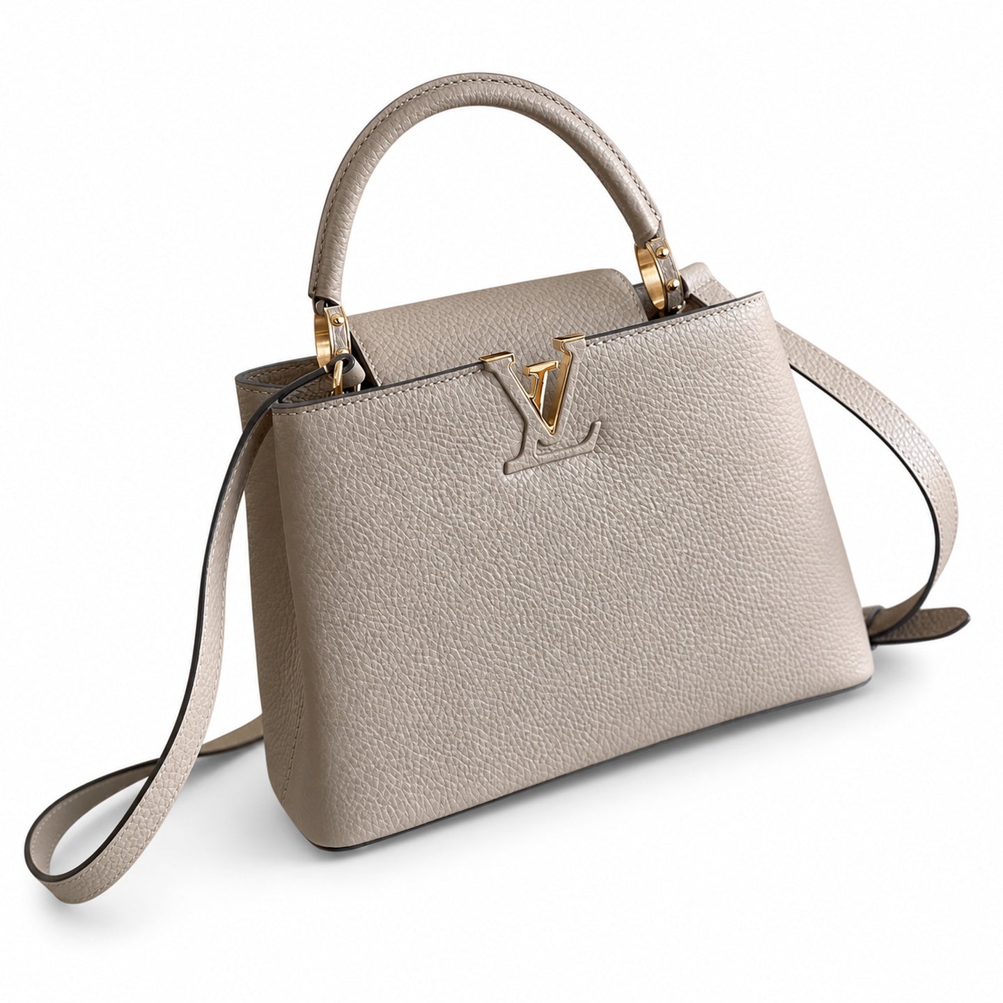 Louis Vuitton Capucines Small Leather Gray Gold Handbag