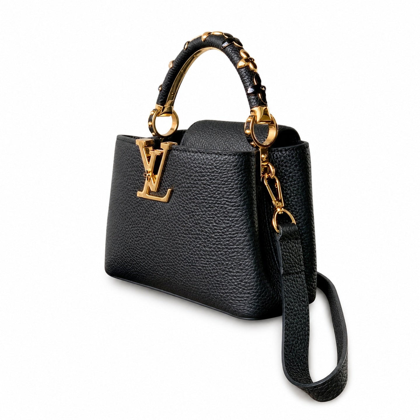 Louis Vuitton Capucines Mini Leather Black Gold Handbag