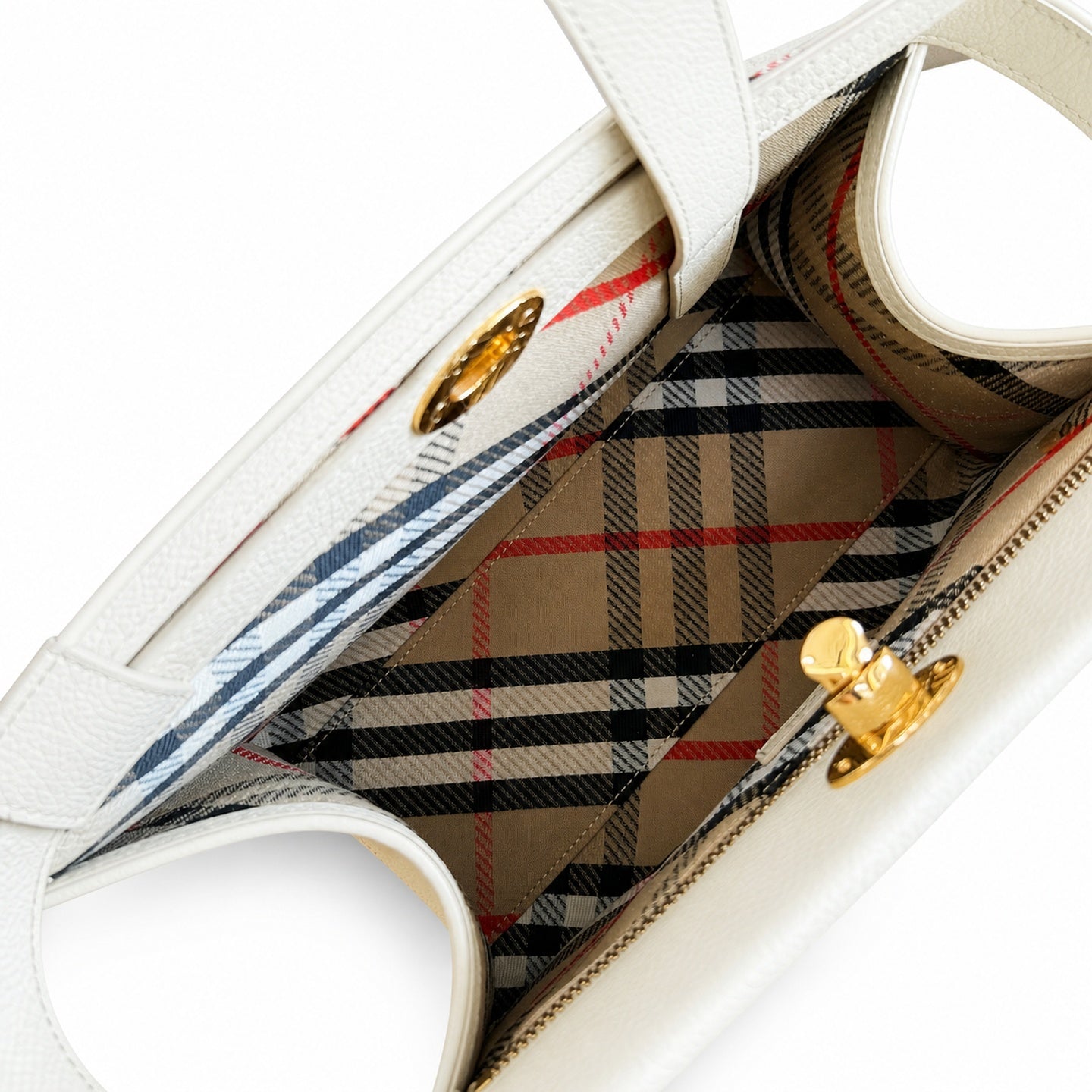 Burberry Cotton Leather Check Tote Bag