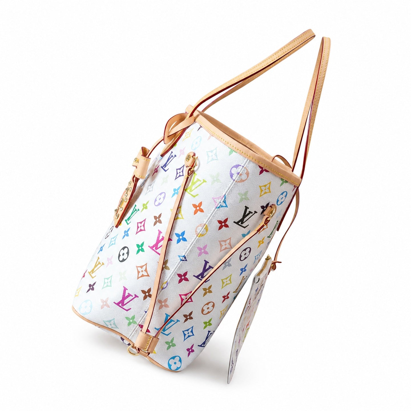 Louis Vuitton Neverfull Medium Canvas Leather White Handbag